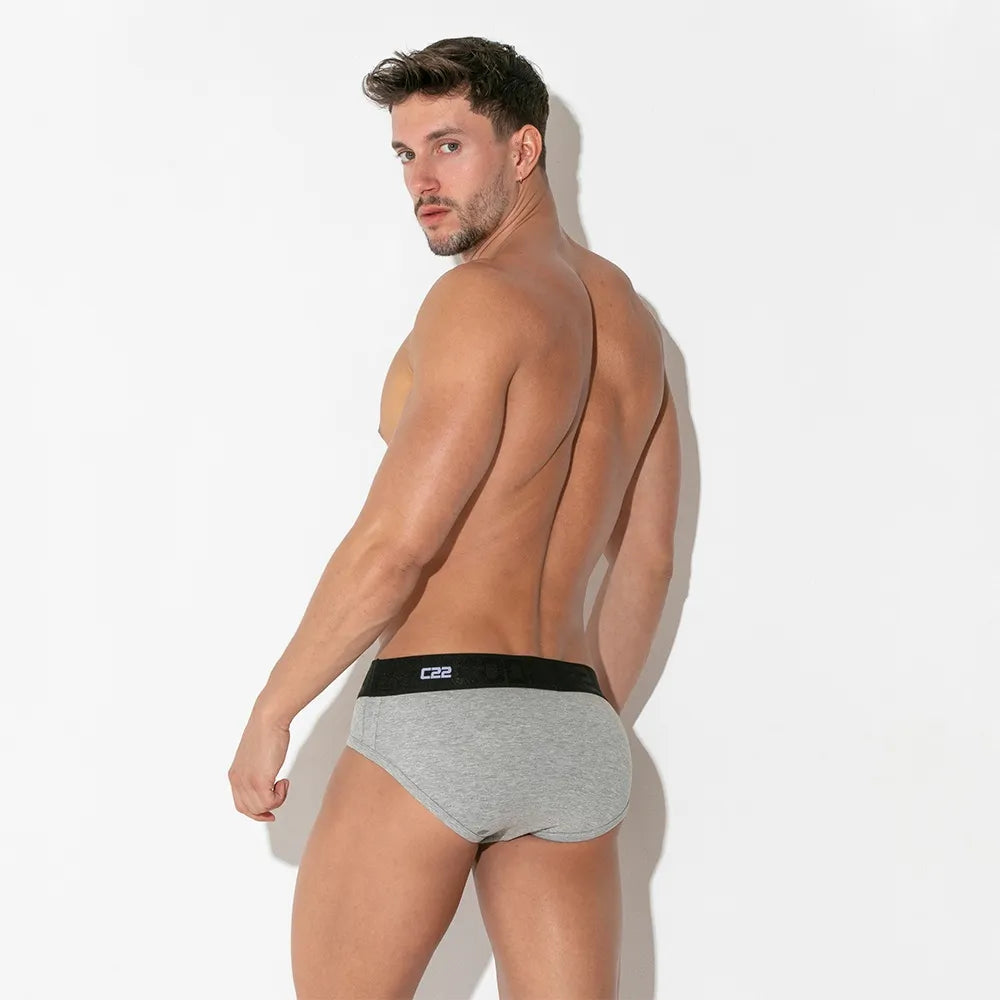 Code 22 Basic 3 Pack Cotton Briefs for Men - Soft Comfort Underwear in Black, White & Grey - Perfect for Everyday Wear, Gym & Travel