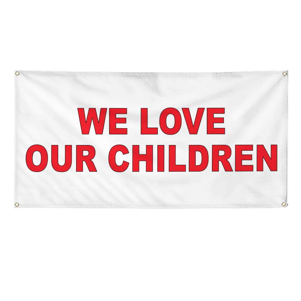 Vinyl Banner - Multiple Sizes (60x144 Inches) - Weatherproof Outdoor Yard Signs with 10 Grommets - Perfect for School Events, Education Campaigns & Industrial Use - 'We Love Our Children' Red Banner for Long-Lasting Outdoor Display
