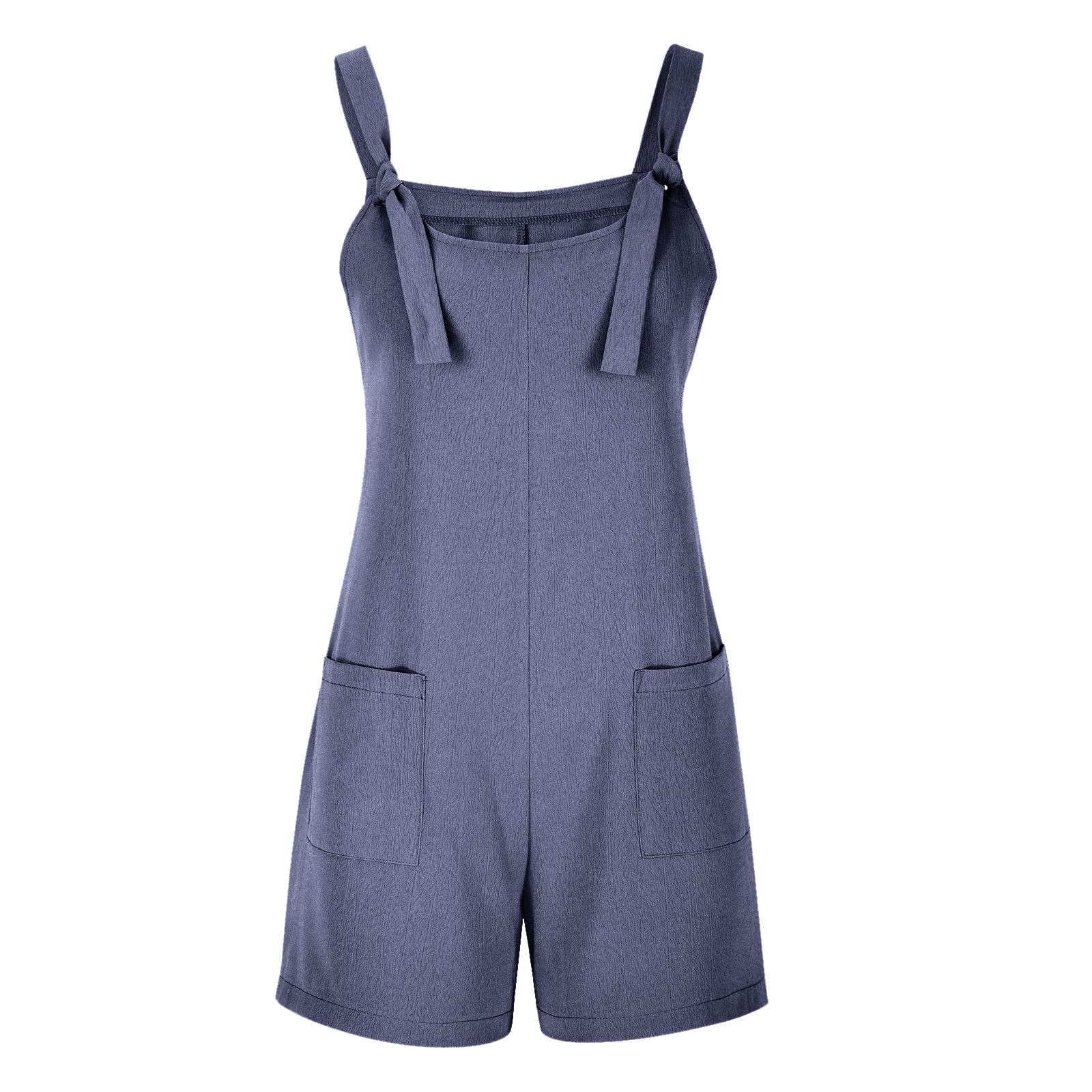 Women's Summer Overalls - Loose Fit Sleeveless Romper with Knot Strap & Pockets | Casual Jumpsuit for Beach, Picnic & Outdoor Activities