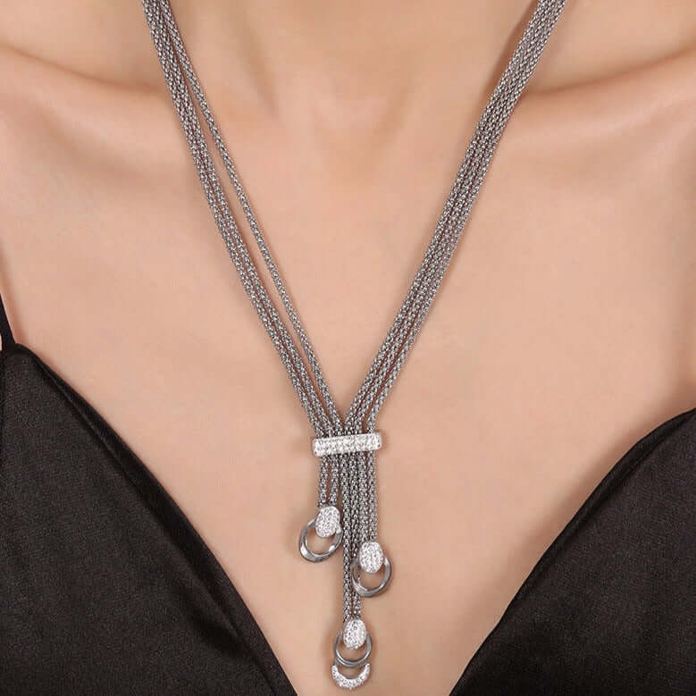 18K Gold & Silver Mesh Waterfall Tassel Necklace Bracelet Set for Women - Elegant Layered Jewelry for Party, Wedding & Evening Wear | MAT002
