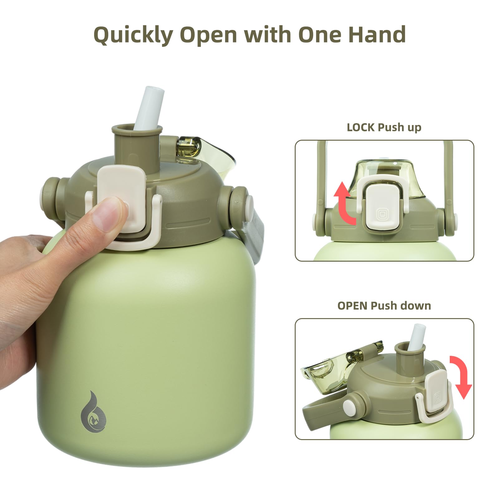 BPA Free 27 oz Insulated Stainless Steel Water Bottle with Straw & Handle - Leakproof, Cute Light Green Thermos for Men & Women - Perfect for Gym, Hiking, Office & Outdoor Activities