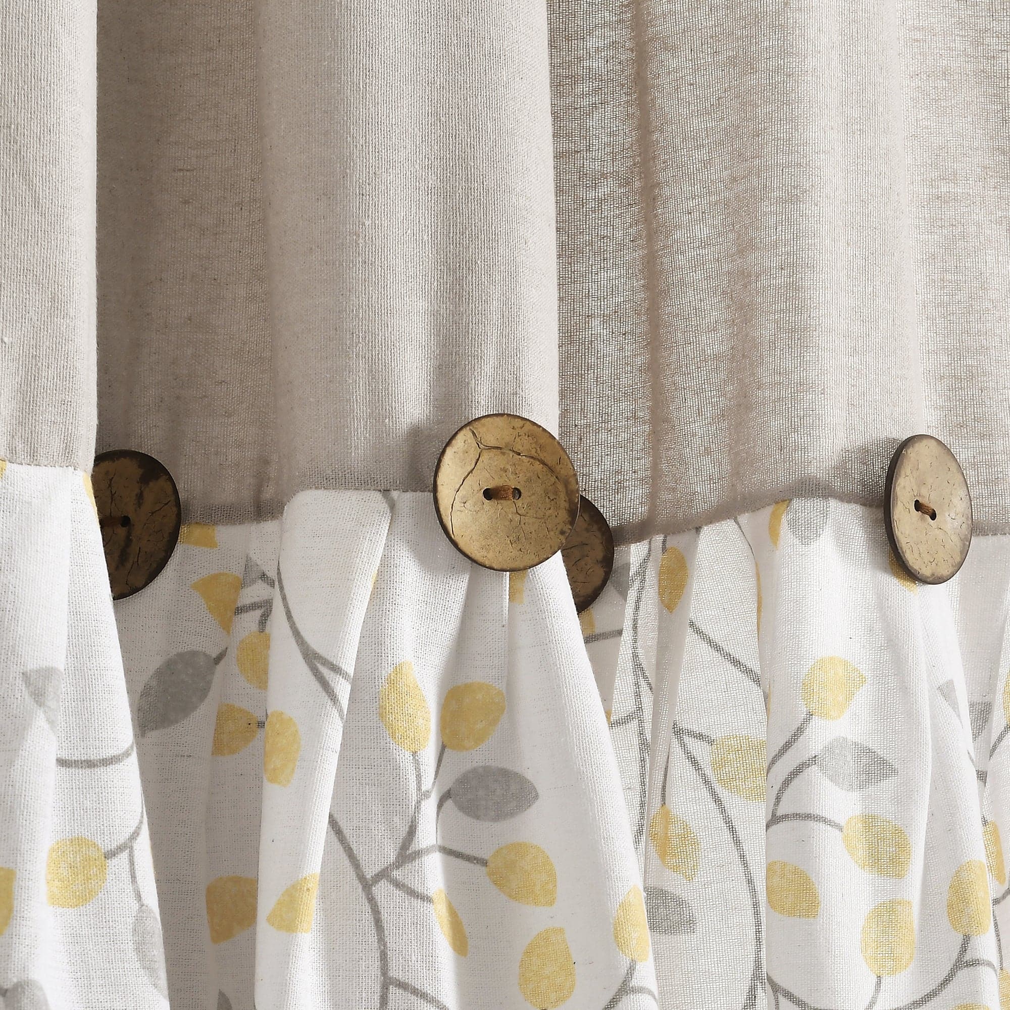Linen Botanical Garden Window Curtain Panel with Button Details - Elegant Floral Design for Living Room, Bedroom & Home Decor