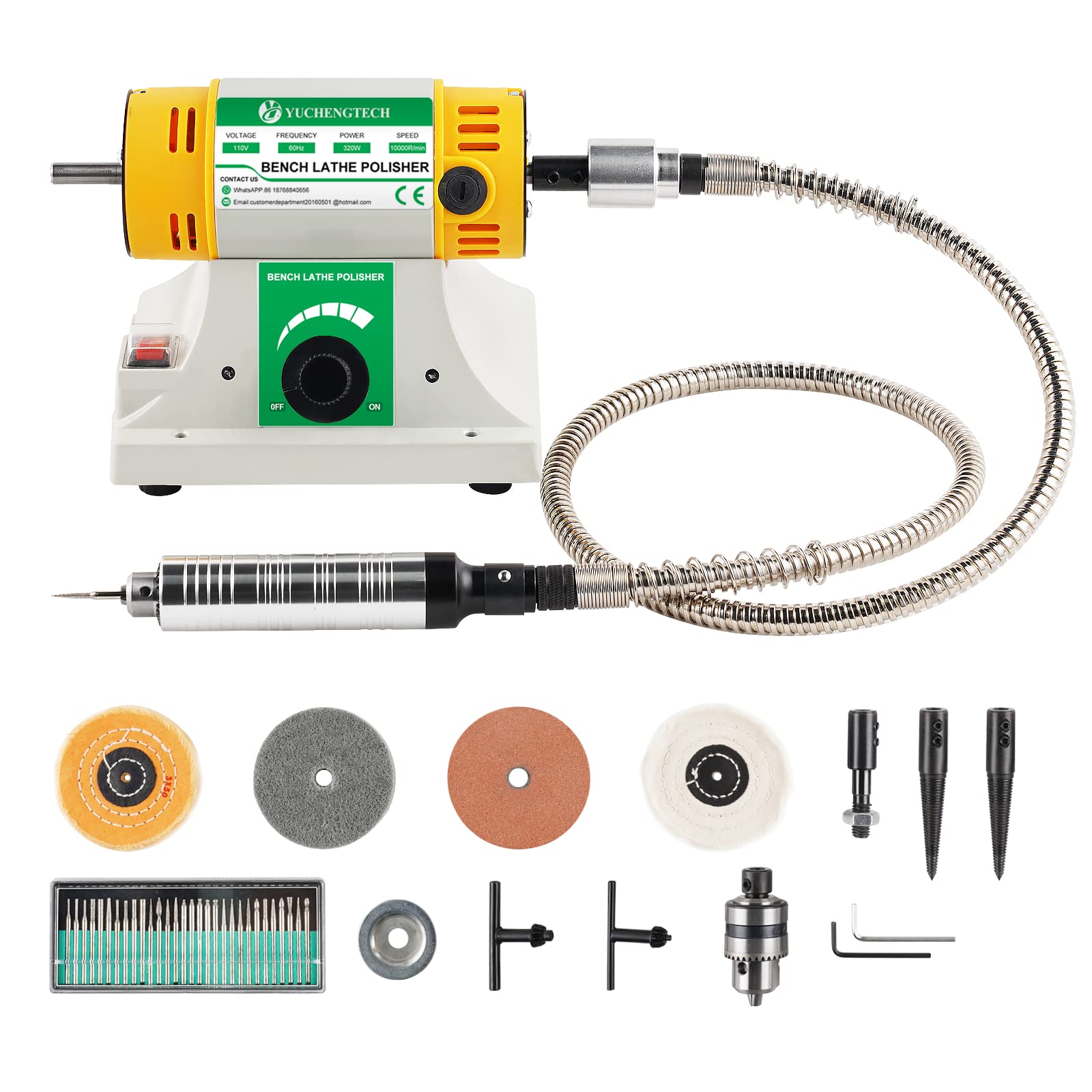 YUCHENGTECH Mini Bench Buffer Polisher - 110V Jewelry Polishing Machine for Wood, Jade, Metal & DIY Projects - Compact Electric Lathe Buffing Tool for Home Workshops & Jewelry Making