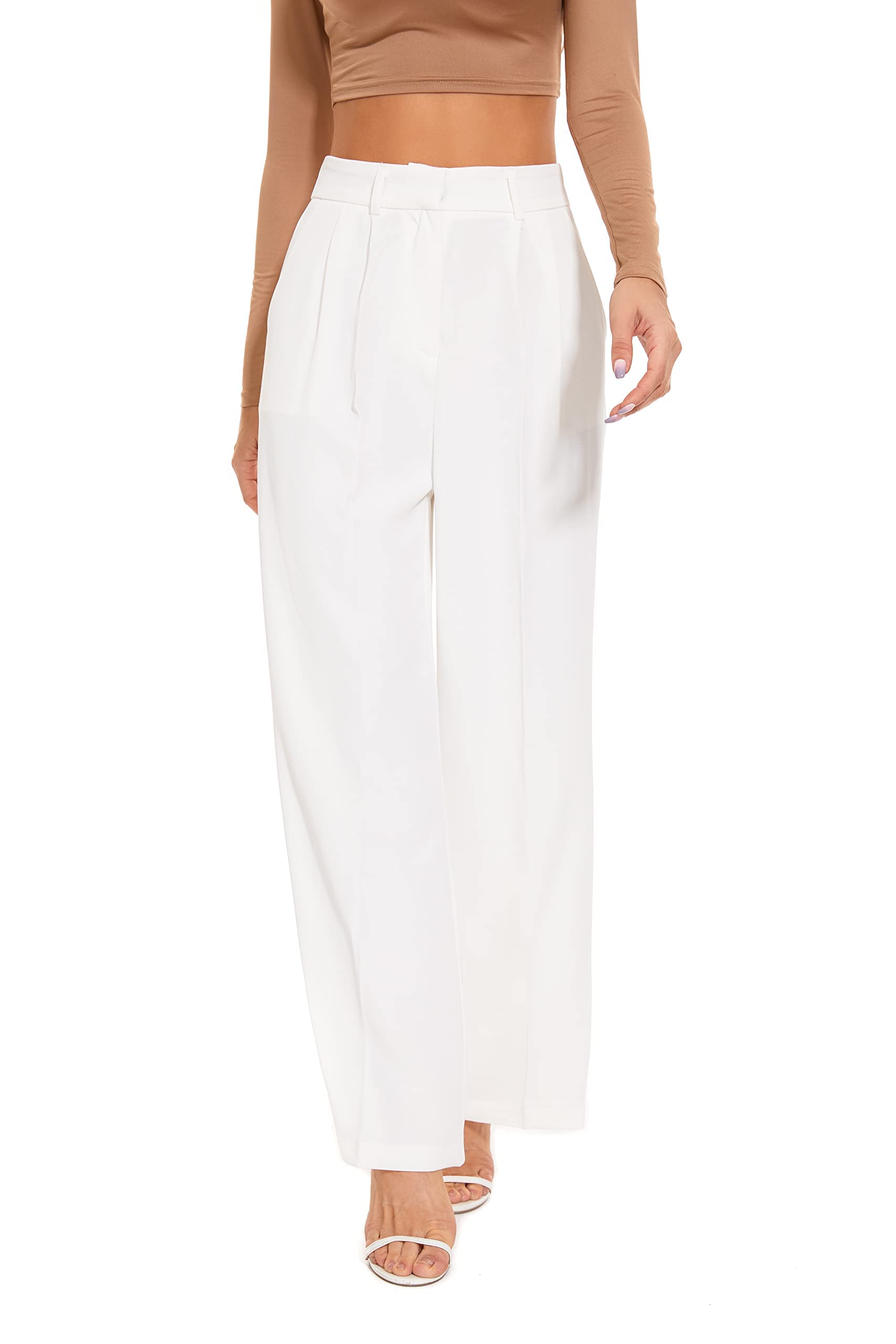 LouVasabuce Women's High Waisted Wide Leg Pants - Business Casual Flowy Palazzo Trousers with Pockets, Straight Leg Solid Color Work Pants for Office, Travel & Everyday Wear