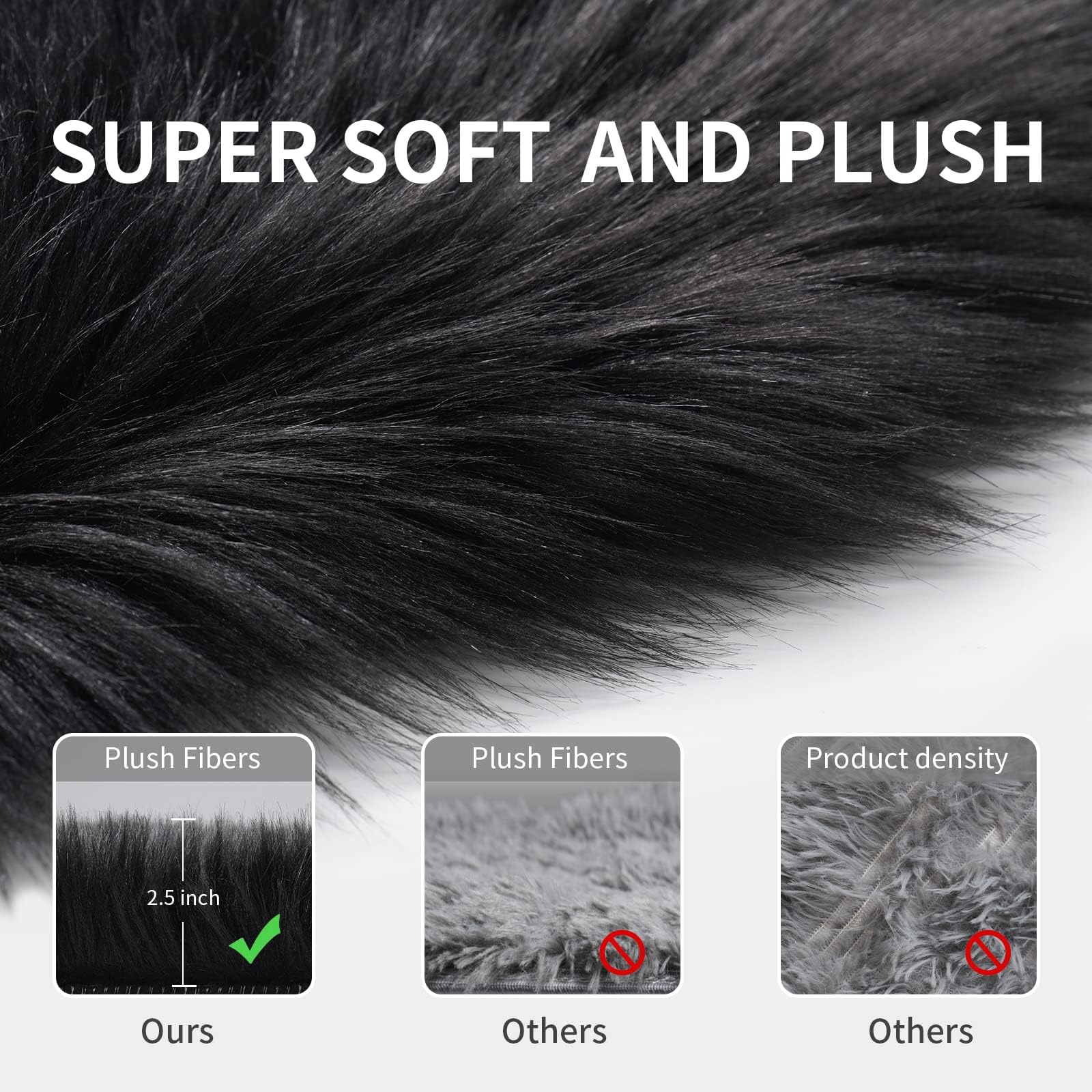 Soft Faux Fur Rug 2x6ft - Fluffy Shaggy Area Rug for Bedroom, Nursery, Living Room | Plush Sheepskin Runner for Sofa, Couch & Floor Decor | Black Fuzzy Carpet for Cozy Home & Bedside (Perfect for Winter Warmth & Pet-Friendly Spaces)