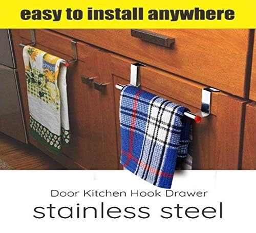 Leawall Stainless Steel Towel Holder - 2 Pack Over Door Hooks for Kitchen, Bathroom & Cabinet - 11 Inch (28cm) Space Saving Storage Solution for Towels, Robes & Clothes - Rustproof & Durable Design