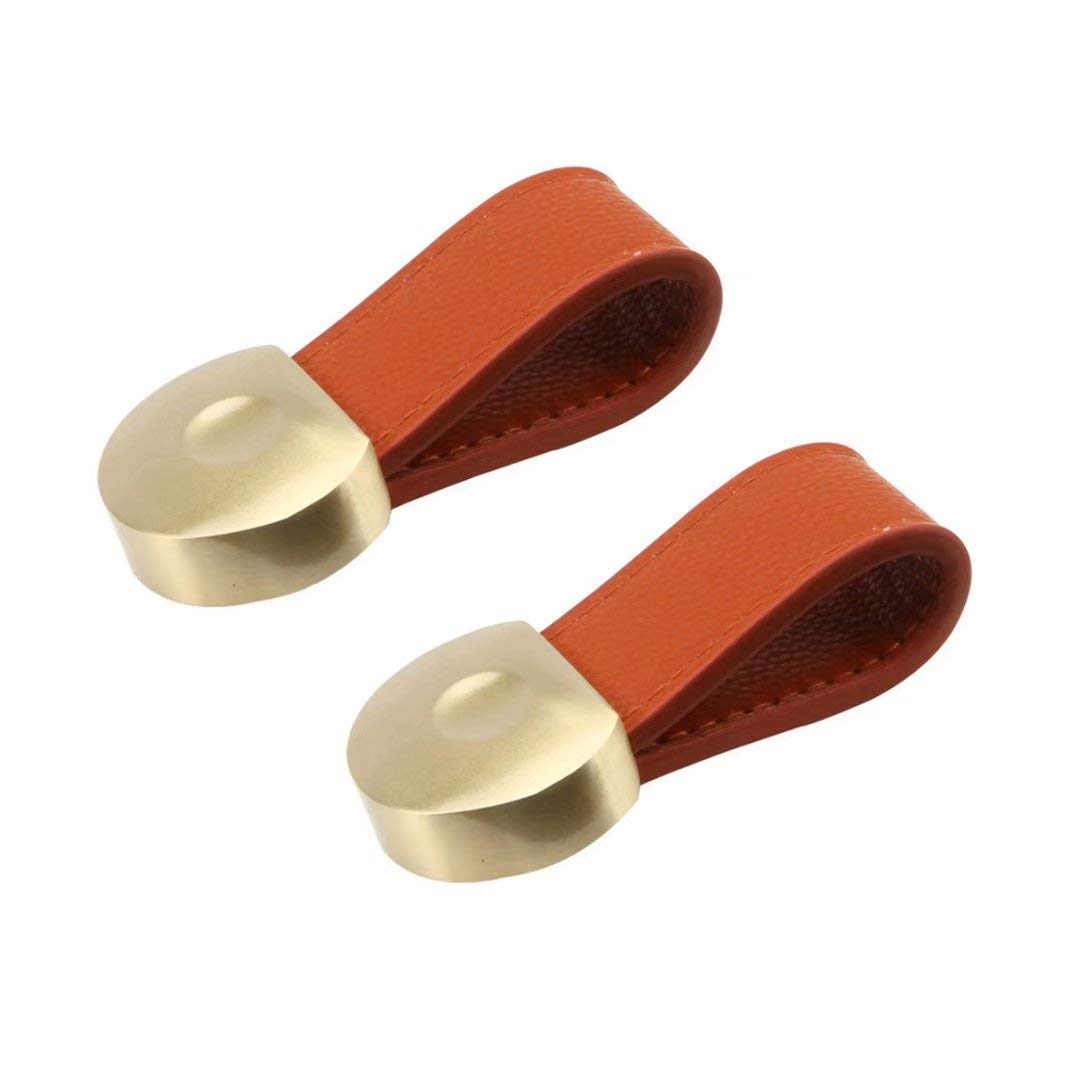 2PCS Orange Red PU Leather Cabinet Handles - for Kitchen Drawers & Dressers