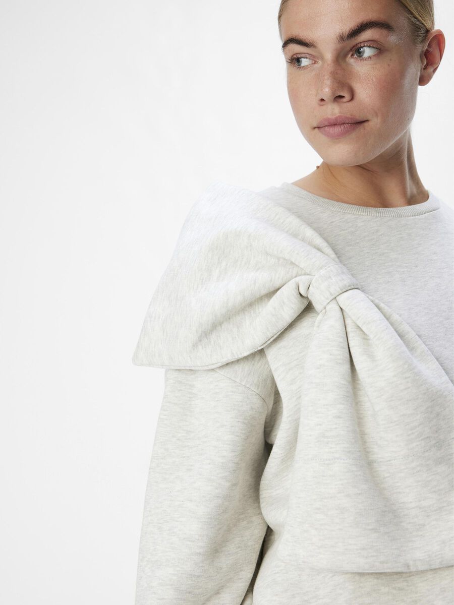 Stylish Caro Bow Sweatshirt for Women - Light Grey Melange Pullover | Casual Wear, Loungewear & Street Fashion Outfits