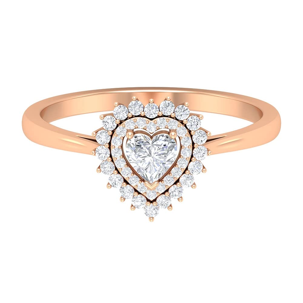 3/4 CT Heart-Shaped Diamond Engagement Ring for Women - 14K Solid Gold Double Halo Certified Diamond Ring | Perfect for Proposals, Anniversaries & Romantic Occasions