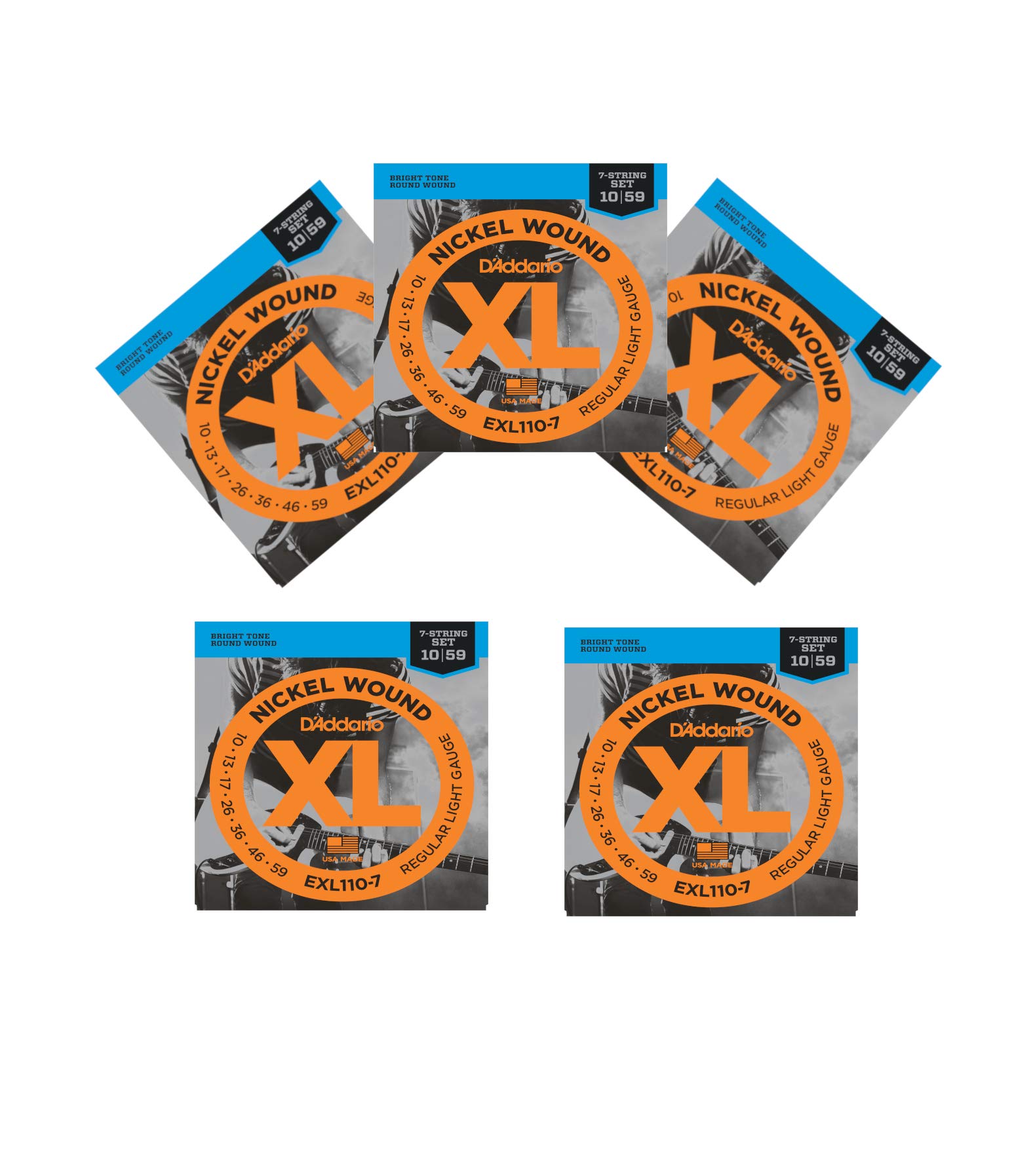 D'Addario EXL110-7 Light Electric Guitar Strings 7-String Set (5 Pack) - Perfect for Rock, Metal & Extended Range Playing