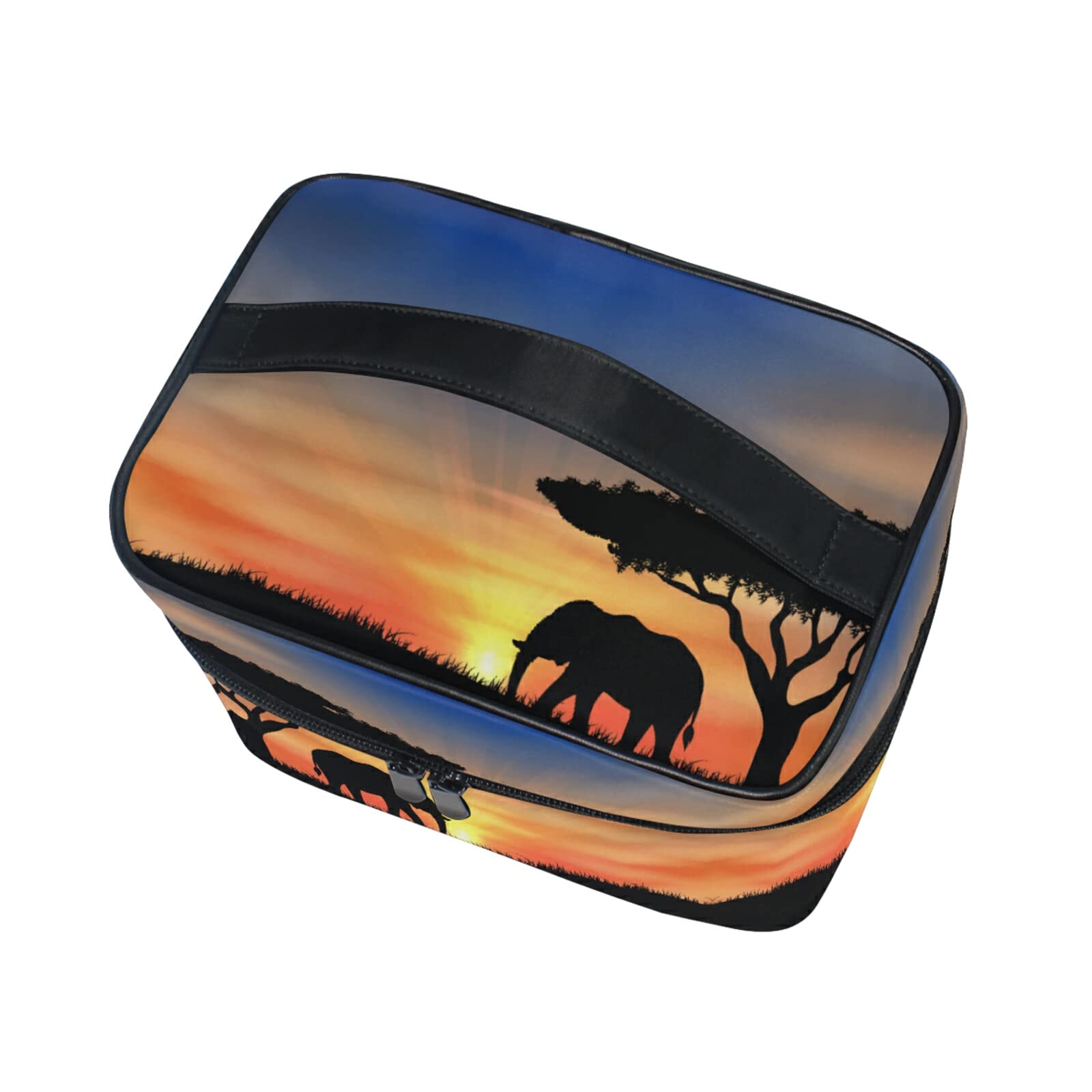 Elephant Print Sunset Tree Cosmetic Bag - Waterproof Zippered Makeup Pouch & Toiletry Organizer for Women & Girls | Perfect for Travel, Gym, and Daily Essentials Storage
