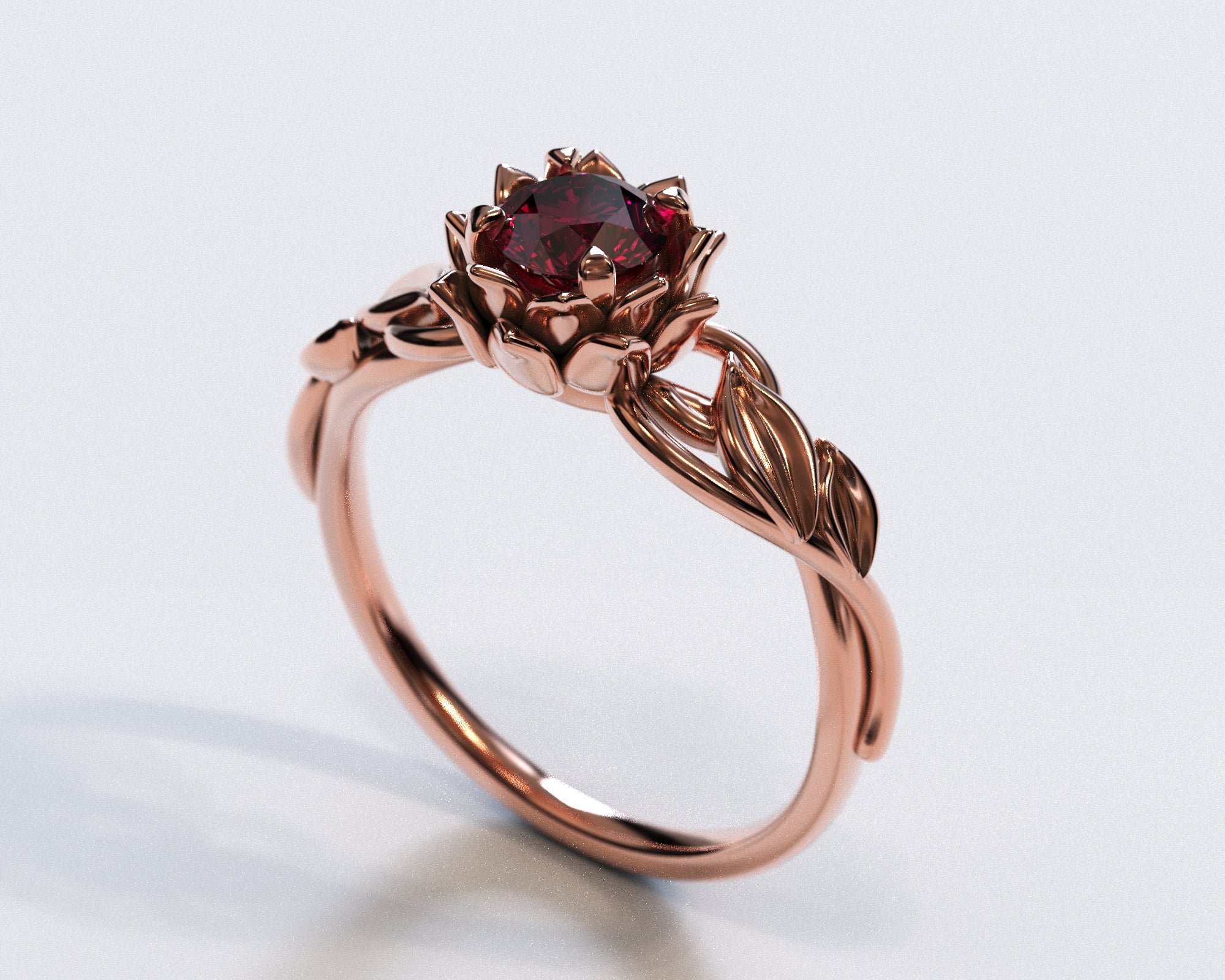 Lotus Flower Ruby Engagement Ring - Elegant & Unique Wedding Jewelry for Brides - Perfect for Proposals, Anniversaries & Special Occasions