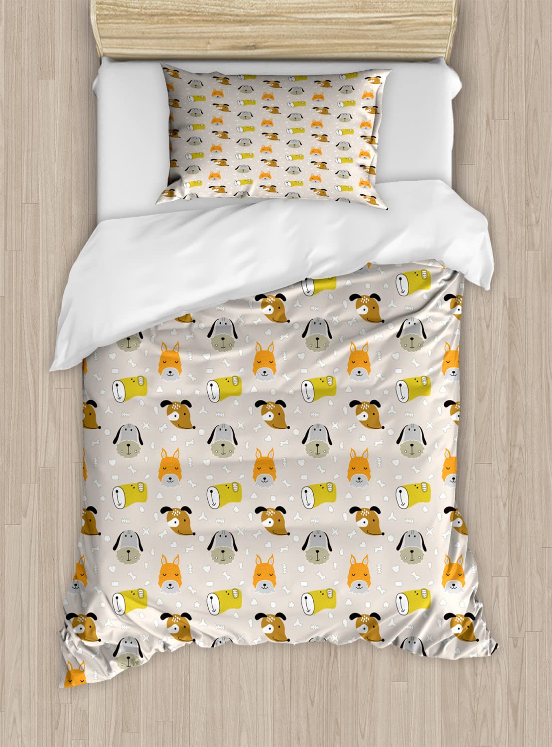 Ambesonne Cartoon Dog Face Duvet Cover Set - 2 King Size Duvet Covers & 4 Pillowcases with Colorful Bones Pattern, Soft Bedding Set for Kids & Teens - Perfect for Bedroom Decor, Sleepovers & Cozy Nights