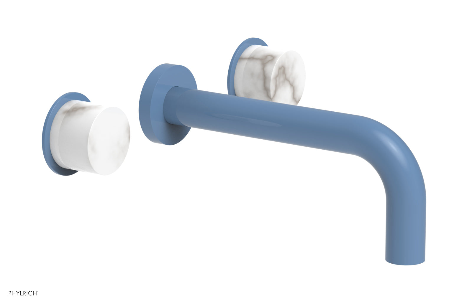 BASIC II Wall Tub Faucet Set with White Marble Handles - 230 58 - Modern Bathroom Sink Faucet for Bathroom Vanity, Powder Room & Guest Bath Installation
