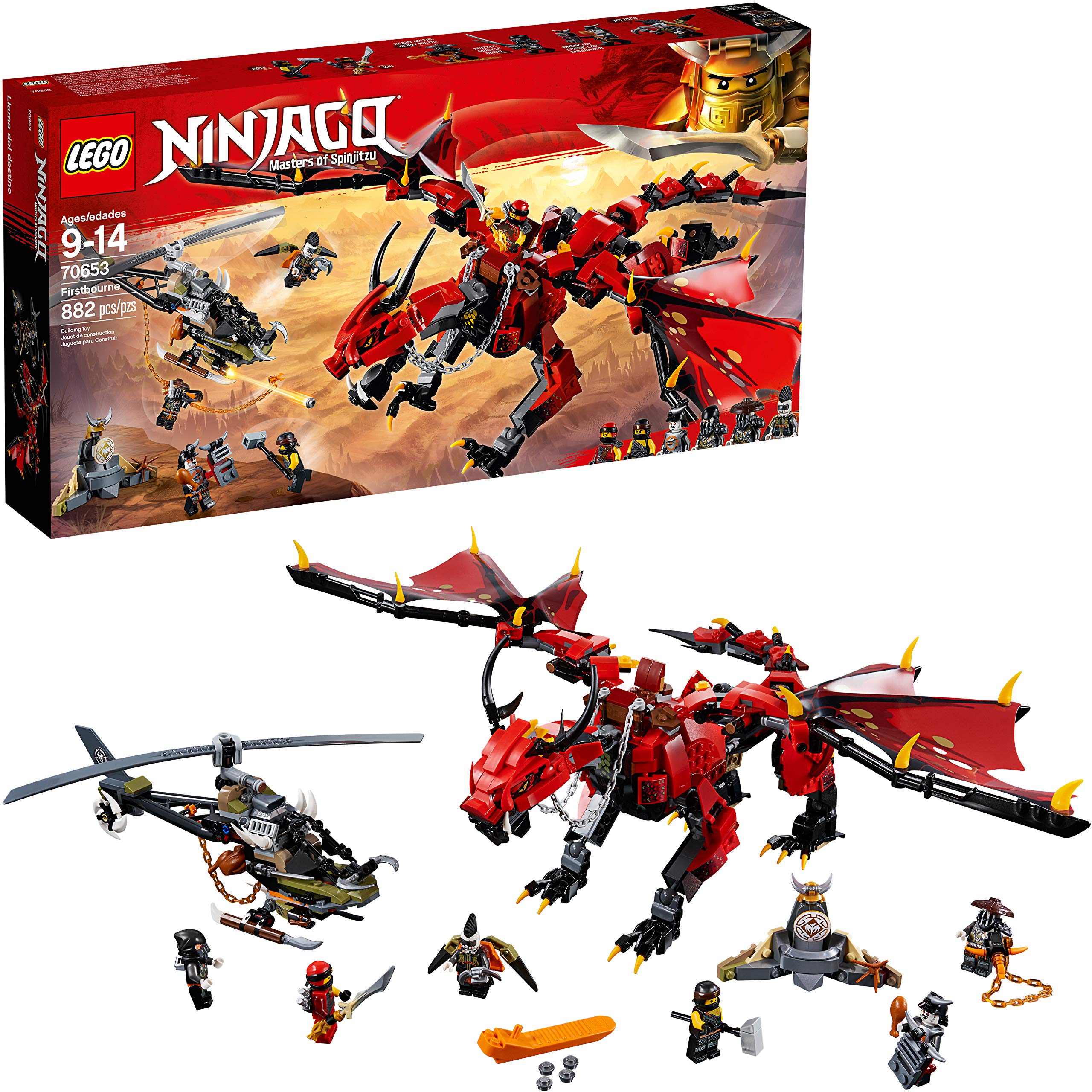 LEGO NINJAGO Masters of Spinjitzu Firstbourne 70653 Building Kit with Red Dragon, Minifigures & Helicopter - 882 Piece Ninja Toy Set for Kids & Collectors - Perfect for Creative Play, Birthday Gifts & Display