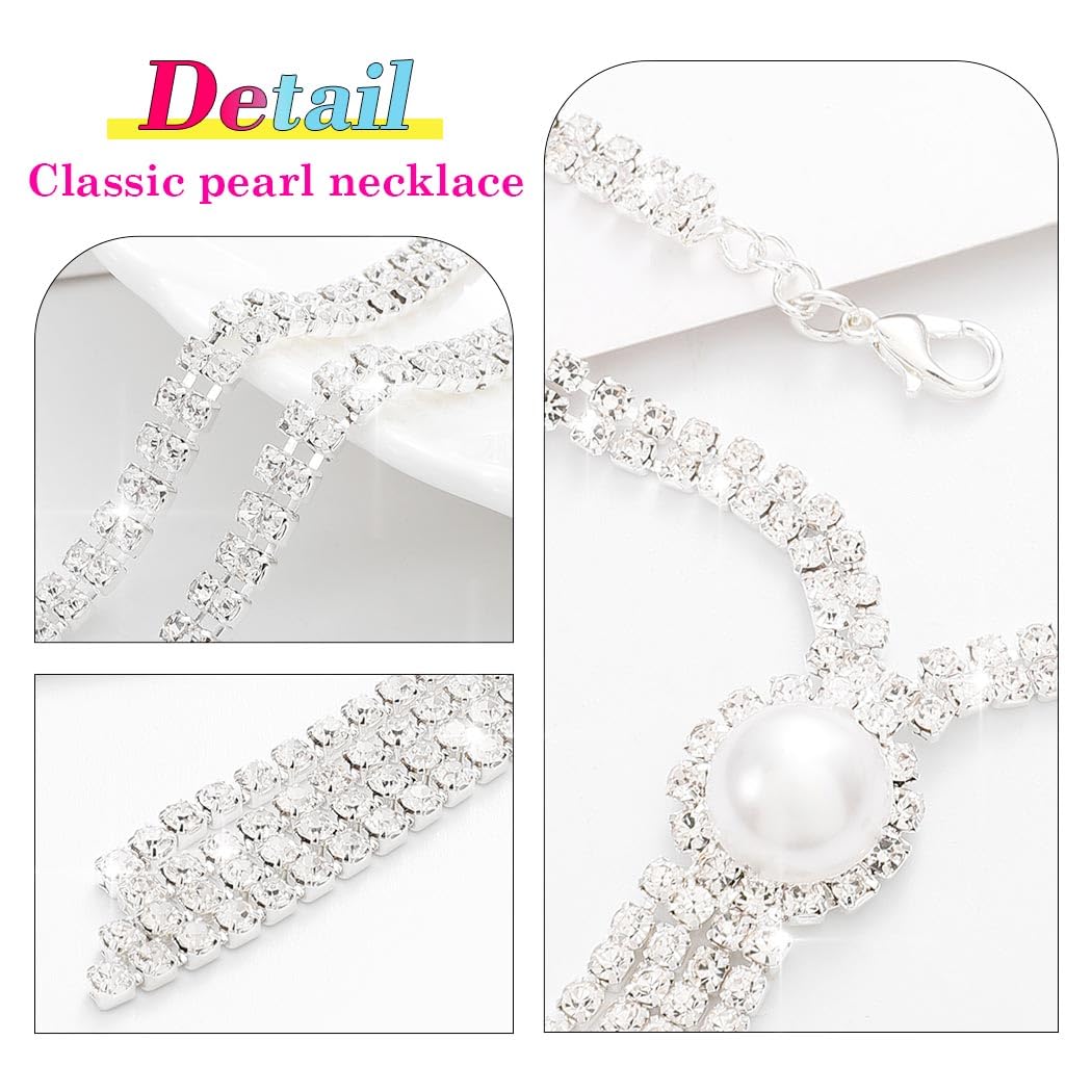 Sparkling Rhinestone Y-Necklace with Crystal & Pearl Accents - Elegant Long Choker Chain Jewelry for Women | Perfect for Parties, Weddings & Evening Events