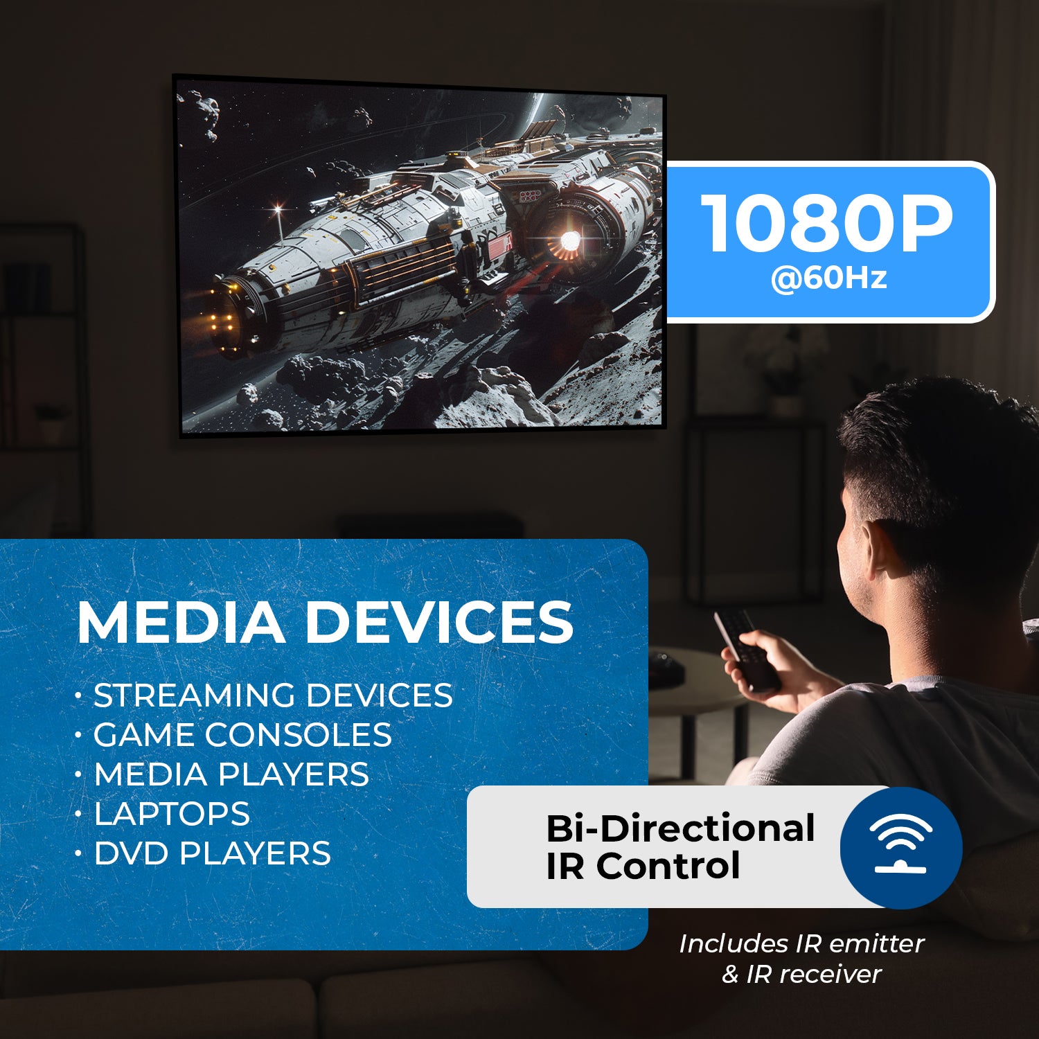 1080p HDMI Extender with Loop and Bi-Directional IR Support - 165ft Range Over Cat6 Cable (EX 165C) - Perfect for Home Theater, Conference Rooms, and Long-Distance AV Setups