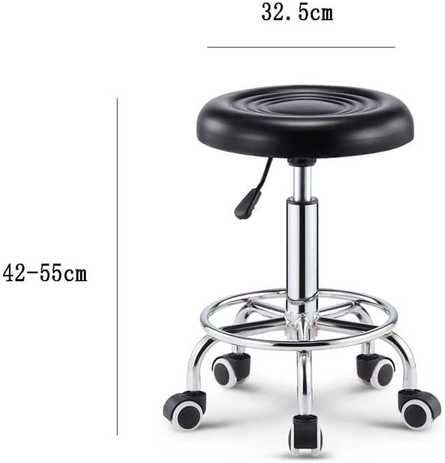 Heavy Duty Rolling Stool with Wheels - Adjustable Height Swivel Bar Stool with Backrest, Black - Perfect for Salon, Kitchen, Office & Home Use