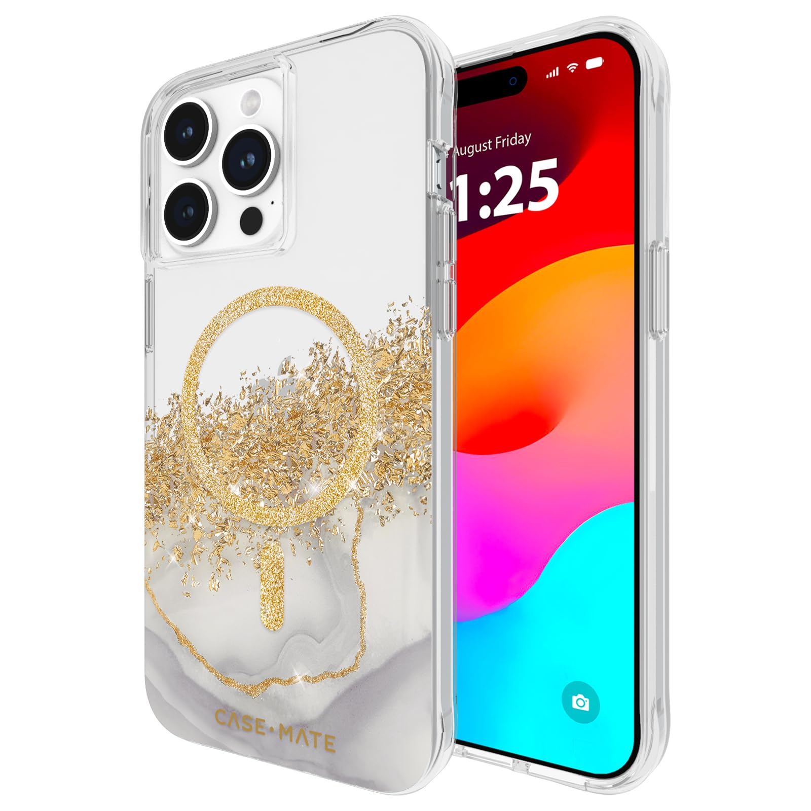 Case Mate Antimicrobial Hardshell Phone Case with MagSafe - Karat Marble Design for iPhone 15 Pro Max | Protective Cover for Everyday Use & Travel