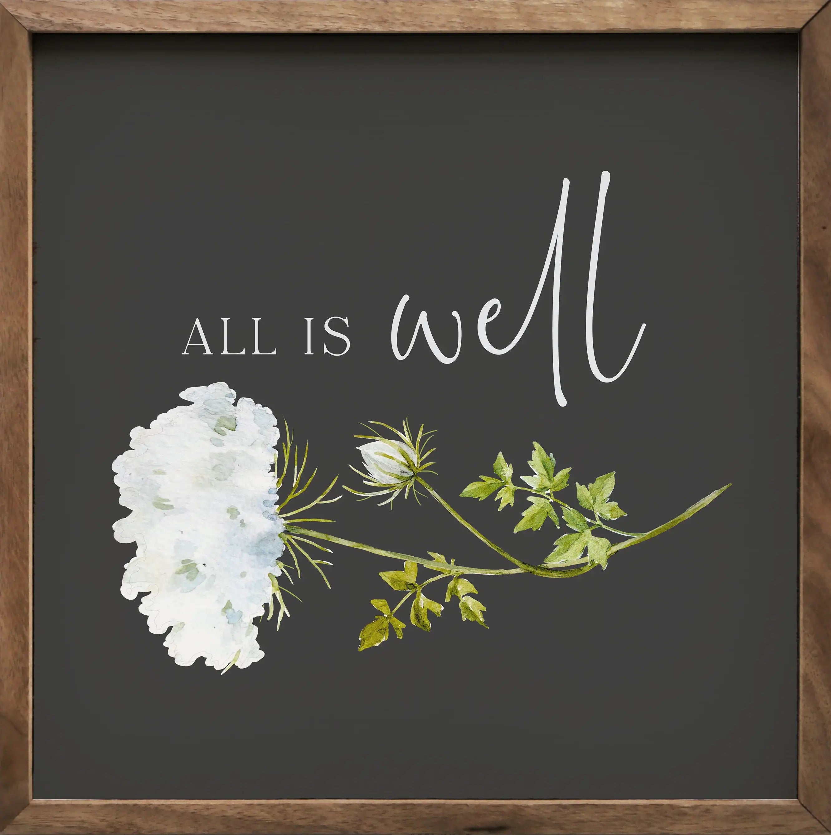 All Is Well Flower Wood Framed Print - Inspirational Wall Art Decor for Home, Office & Gift Giving - Perfect for Living Room, Bedroom & Workspace