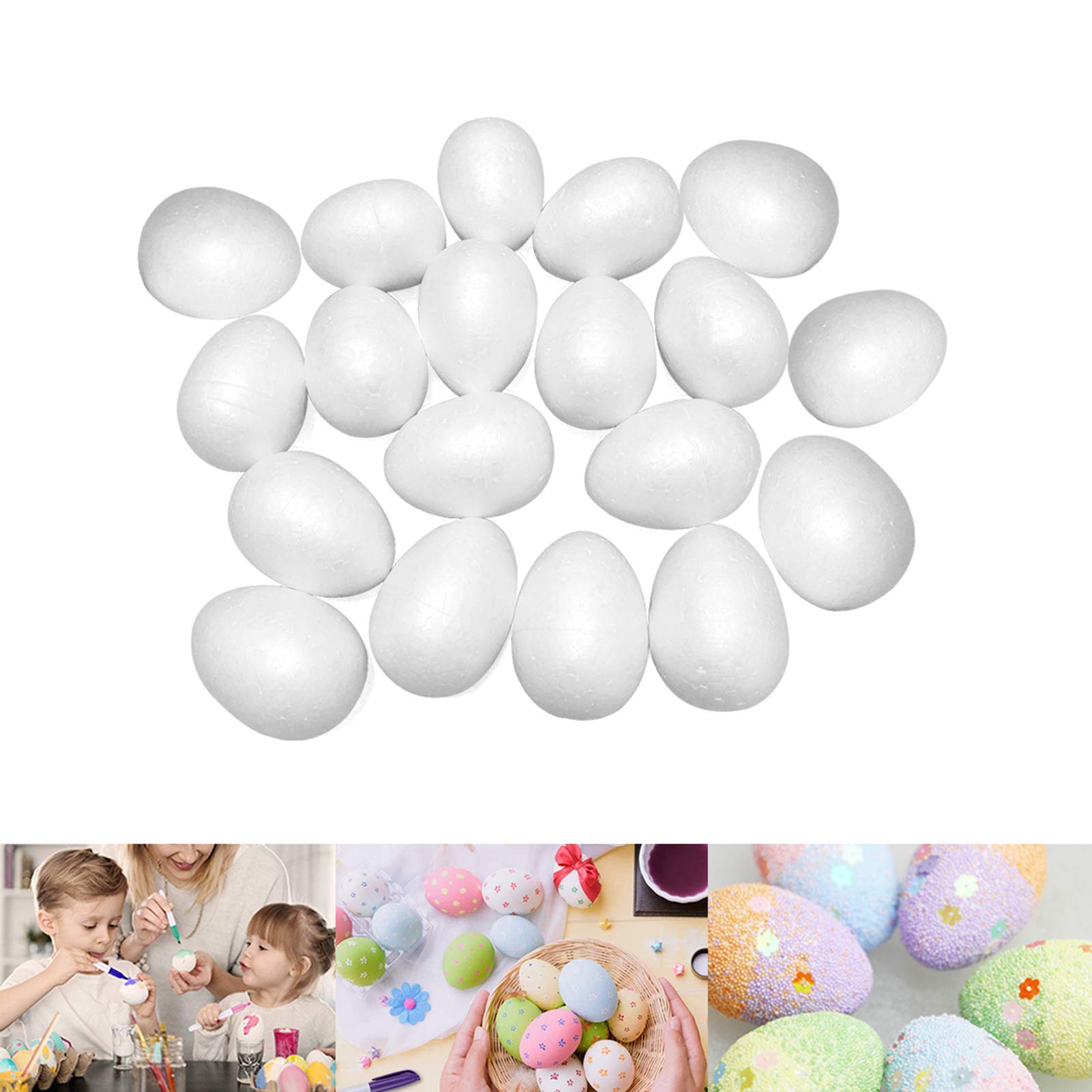 ACTENLY 48 Pcs Natural White Styrofoam Eggs - 2.75 Inch Polystyrene Craft Balls for Easter Decorations, DIY Arts & Crafts, Centerpieces, Holiday Displays, and School Projects