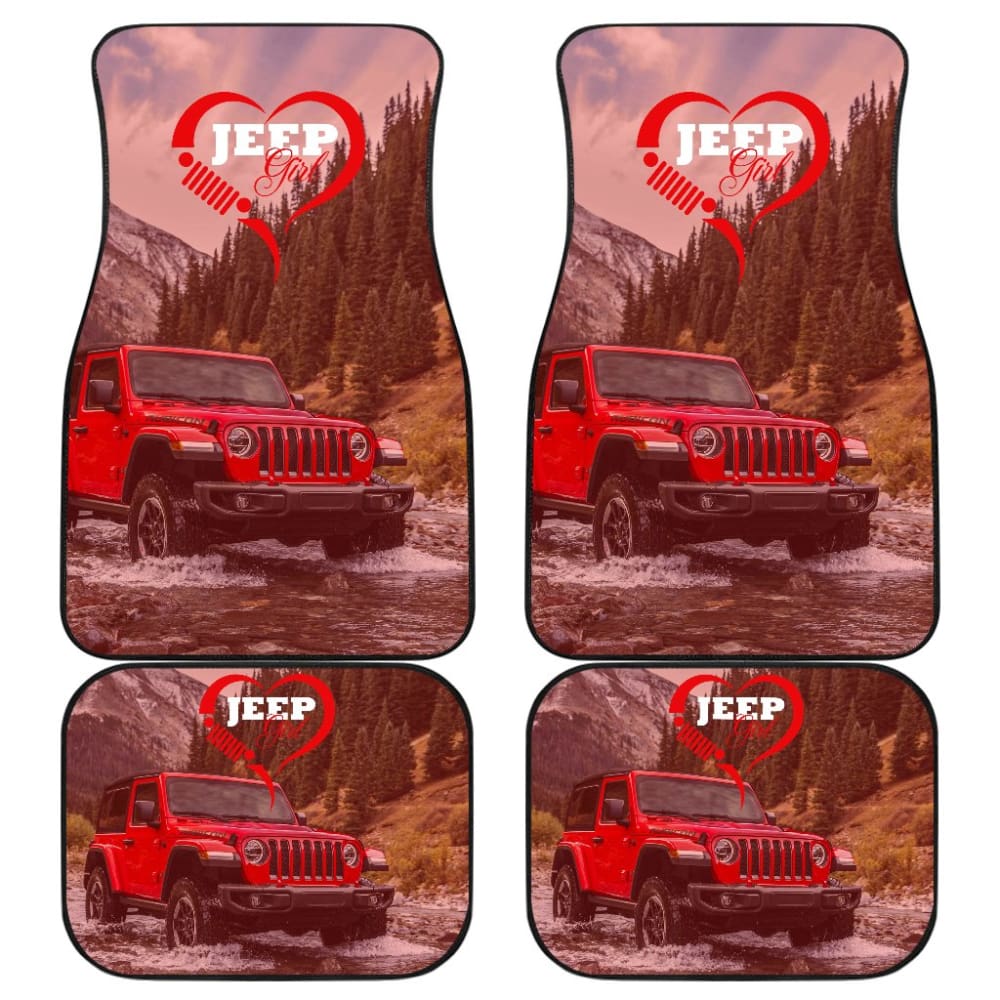Premium Red Jeep Girl Car Floor Mats - All-Weather Protection, Non-Slip Design for Wrangler & Cherokee - Perfect for Off-Road Adventures & Daily Commutes