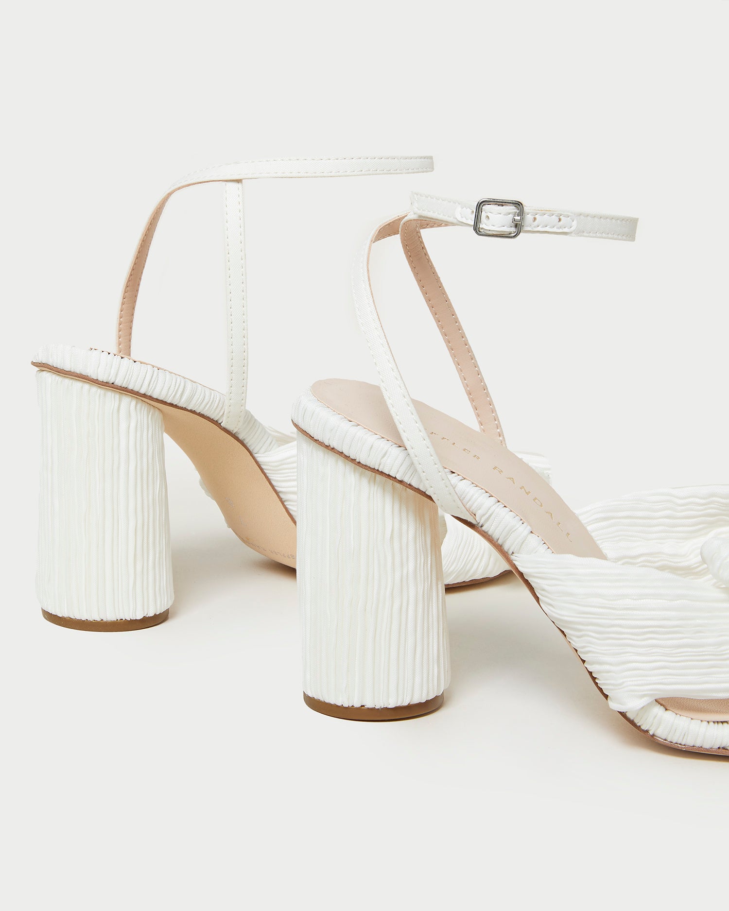 Camellia White Pleated Bow Heel - Elegant Women's Dress Shoes for Weddings, Parties & Special Occasions