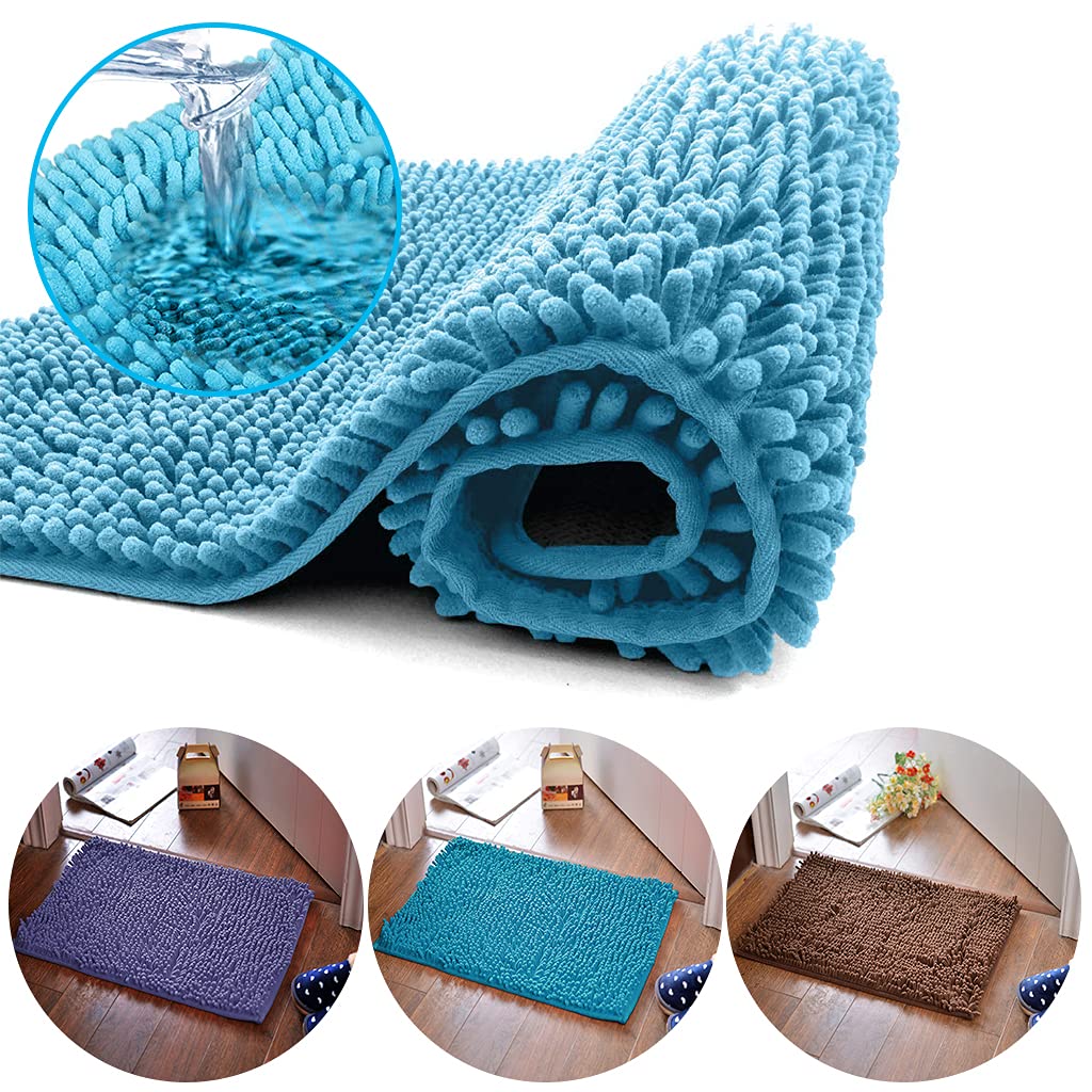 Soft Chenille Bathroom Rugs 16x24 Inches - Super Absorbent Non-Slip Shaggy Bath Mat for Tub, Shower & Bathroom Floors | Machine Washable, Extra Thick & Plush - Perfect for Cozy Bathroom Decor & Wet Area Safety