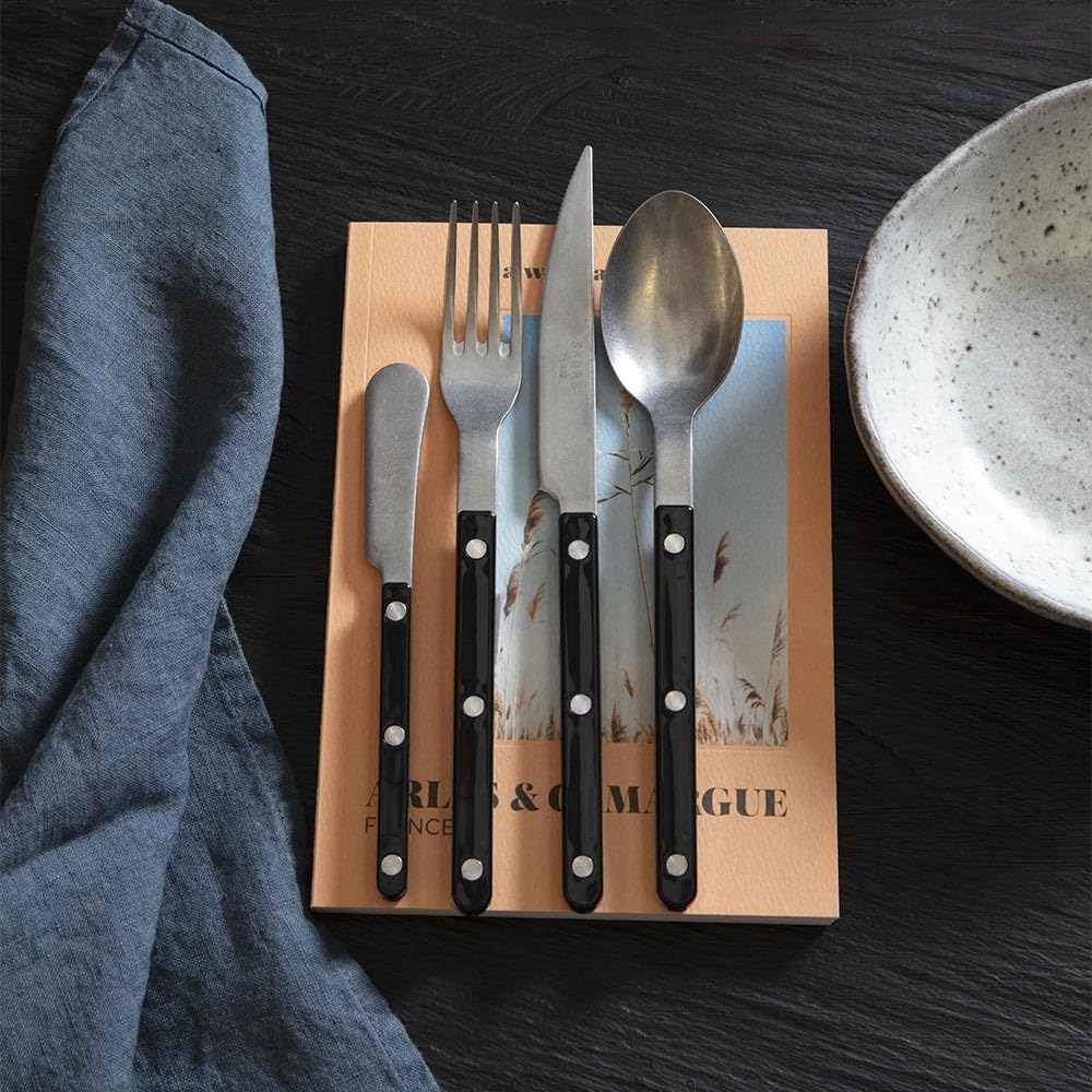 20-Piece Flatware Set for 4 - Bistrot Vintage Collection - Stainless Steel & Nylon Cutlery with Knives, Forks, Spoons - Dishwasher Safe Black Matte Finish - Perfect for Dinner Parties, Restaurants & Home Dining