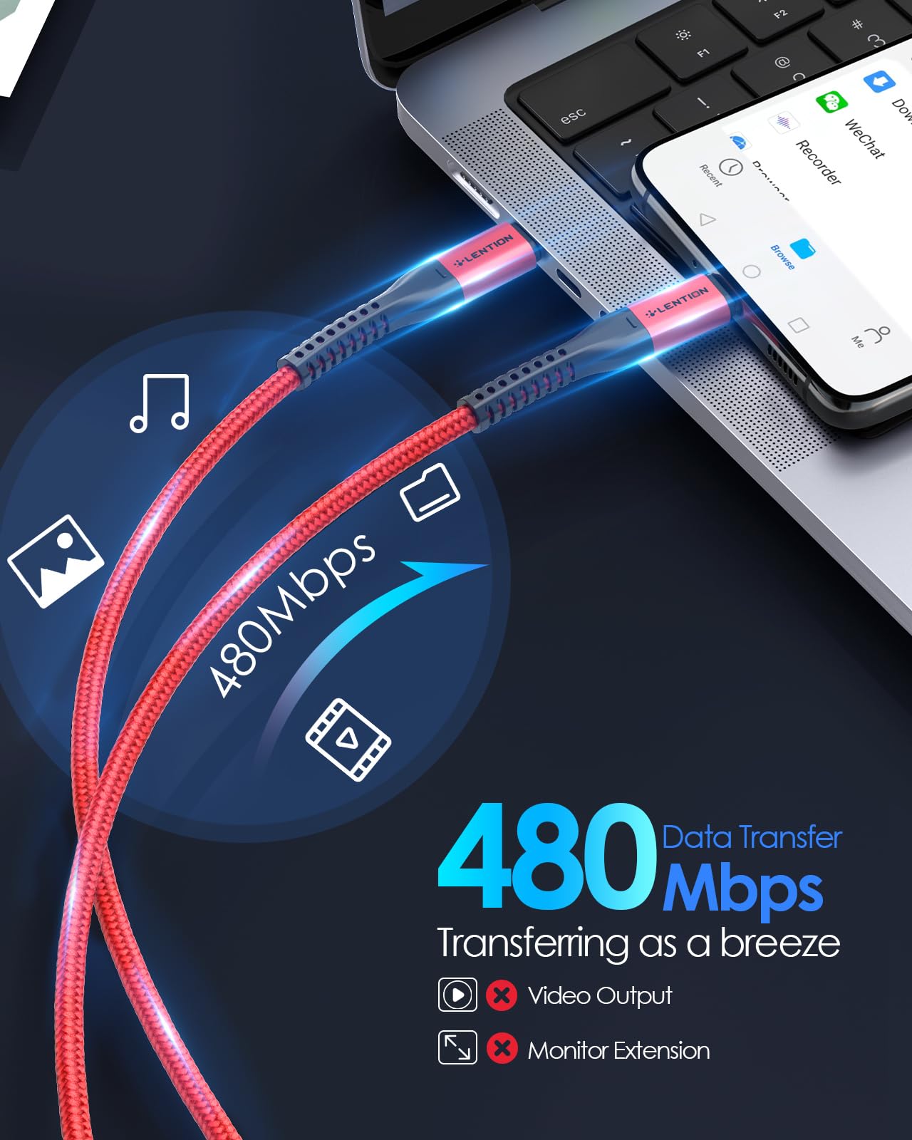 LENTION USB C to USB C Cable 3.3ft 60W Fast Charging - 20V/3A Braided Type C Cable for iPhone 15/15 Pro/15 Pro Max, MacBook Pro 2016-2023, iPad Pro, MacBook Air, Surface - Durable & Tangle-Free (Red) - Perfect for Home, Office & Travel Charging