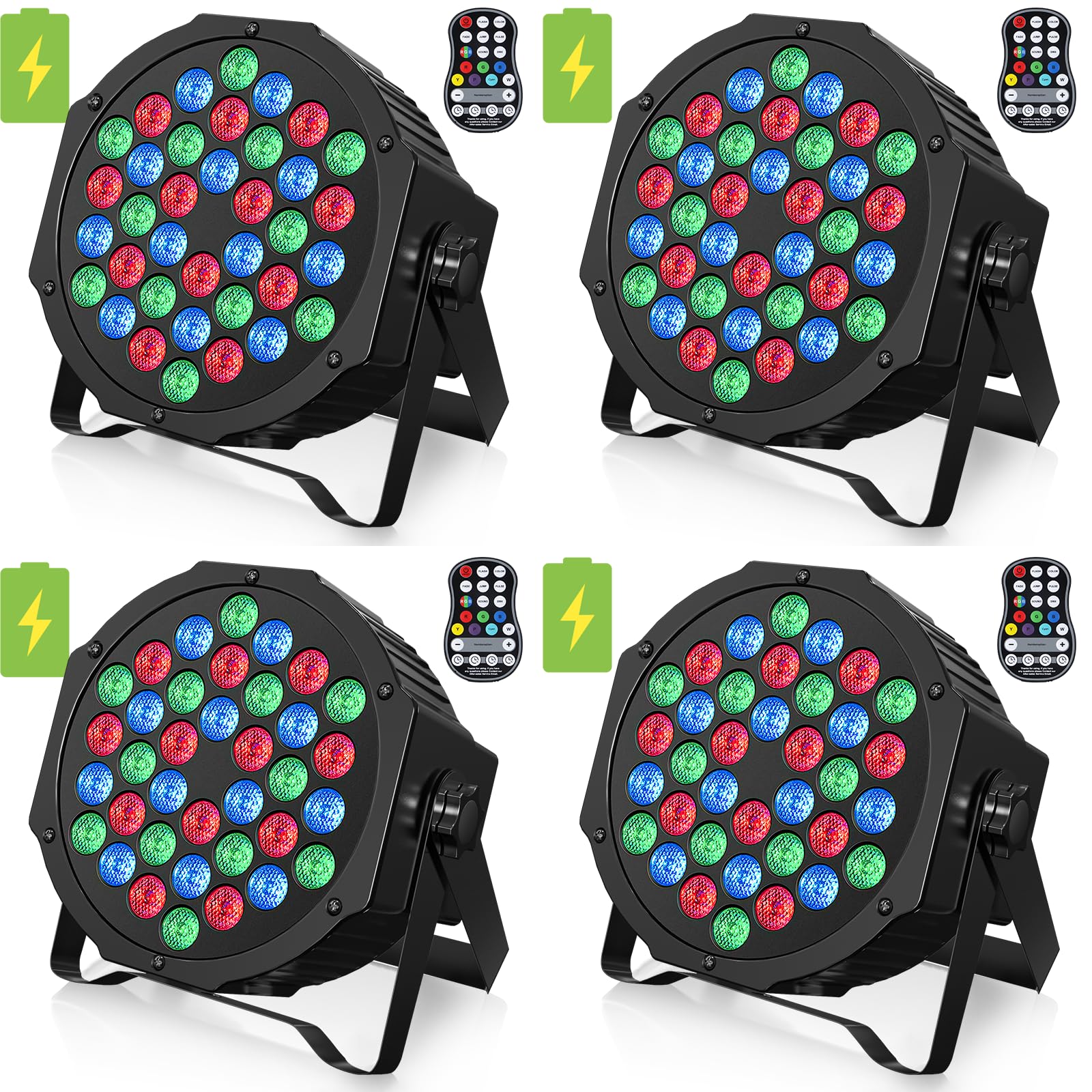36W RGB Rechargeable Battery-Powered Wireless LED Par Lights - 4 Pack with Remote Control & Sound Activation for DJ, Wedding, Club, Party, Church & Stage Lighting - Perfect for Indoor and Outdoor Events