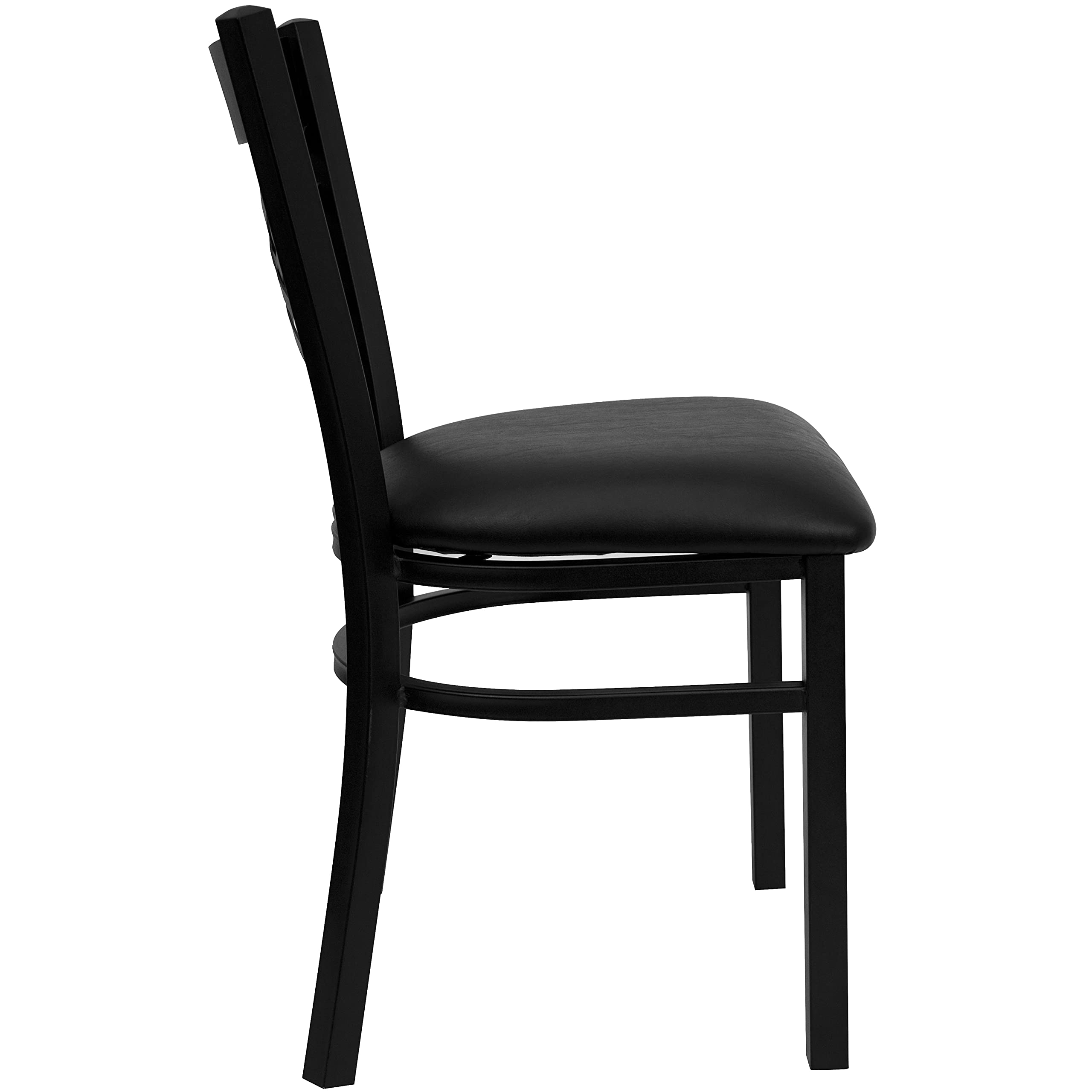 Black X-Back Metal Restaurant Chair with Vinyl Seat - Durable & Stylish Dining Furniture for Cafes, Bistros, and Home Kitchens