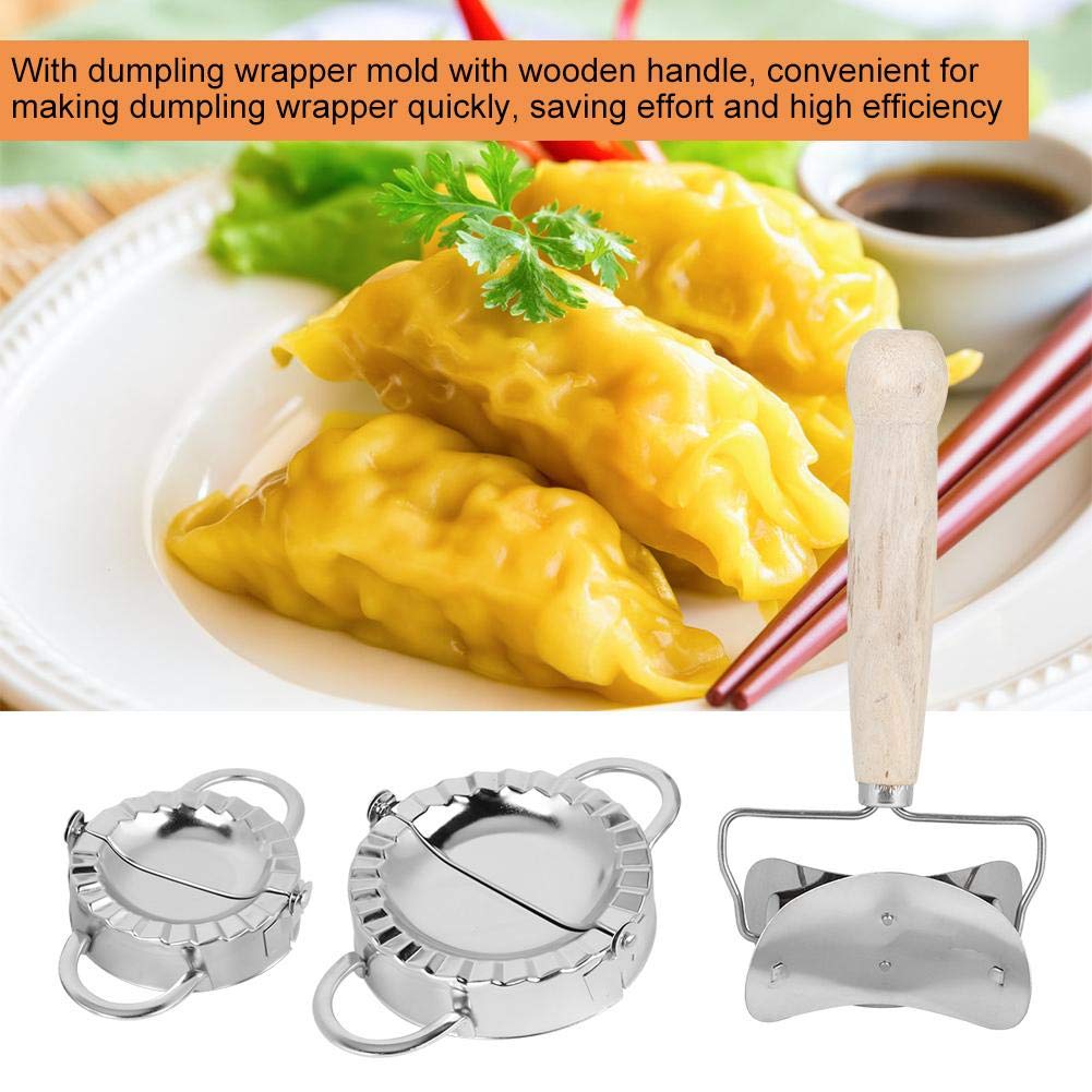 3-Piece Dumpling Maker Set - Stainless Steel Dumpling Molds & Skin Press with Wooden Handle - Perfect for Homemade Dumplings, Empanadas & Asian Cooking - Kitchen Gadget for Easy Meal Prep & Family Cooking