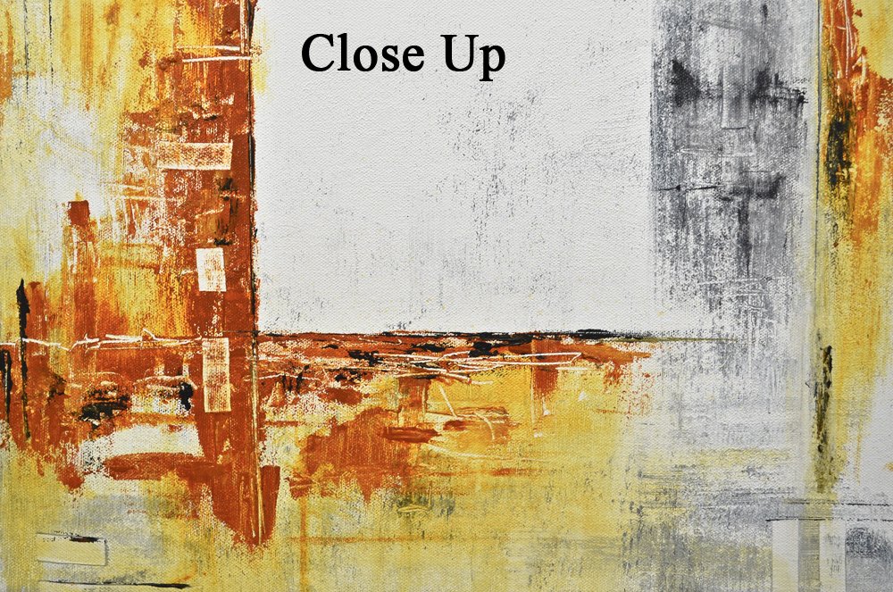 Modern Abstract Oil Painting - Gray White Yellow Contemporary Artwork Canvas Wall Decor for Living Room, Bedroom & Office