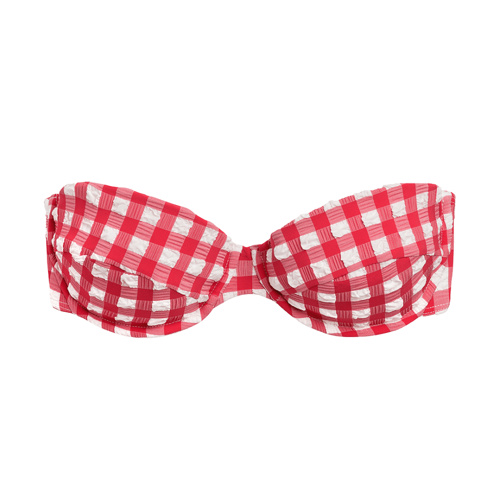 Red Gingham Bustier Bikini Top for Women - Sexy Summer Swimwear with Adjustable Straps & Underwire Support | Perfect for Beach Vacations, Pool Parties & Tropical Getaways