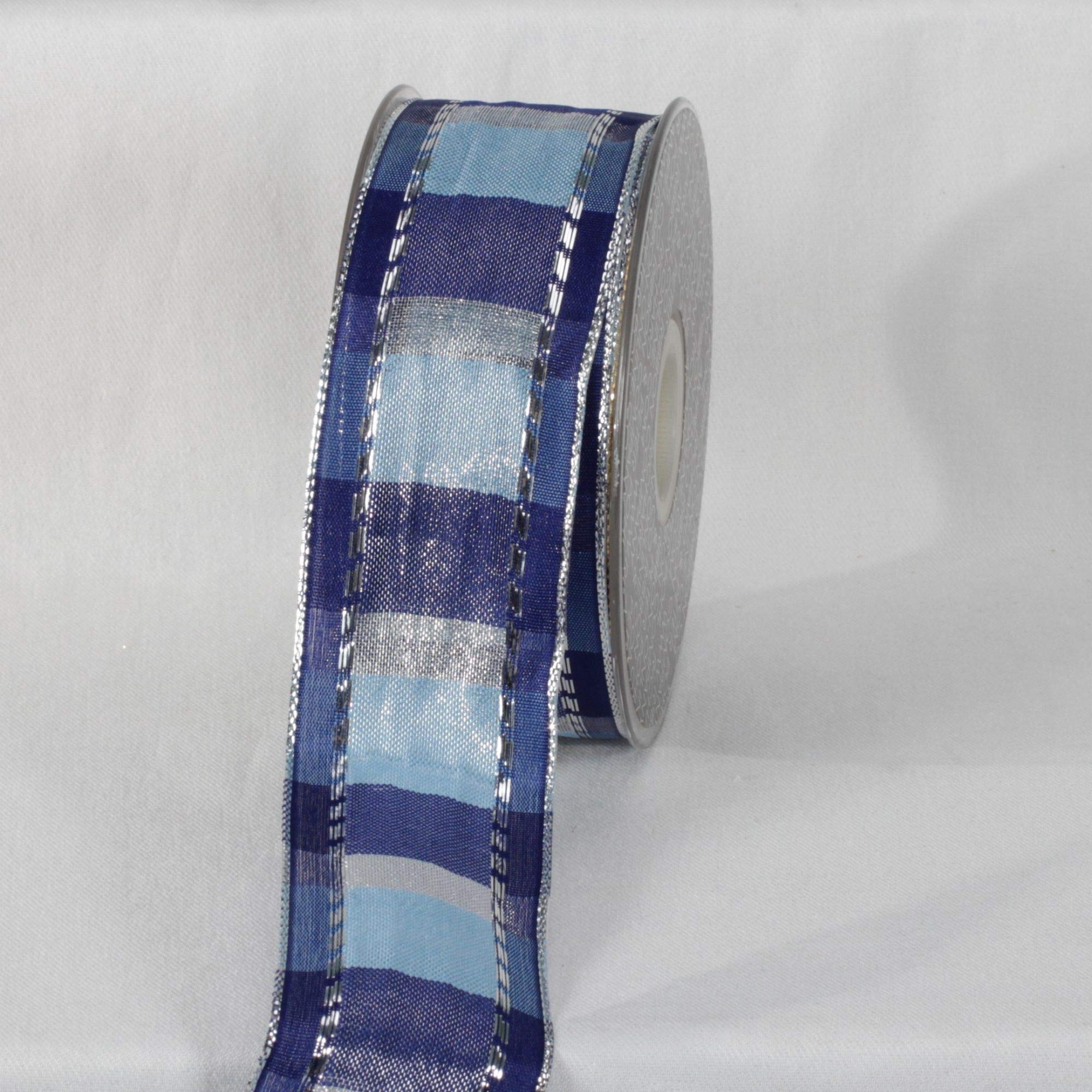 Silver and Blue Woven Ribbon 1.5 Inch x 27 Yards - Perfect for Gift Wrapping, DIY Crafts, and Party Decorations