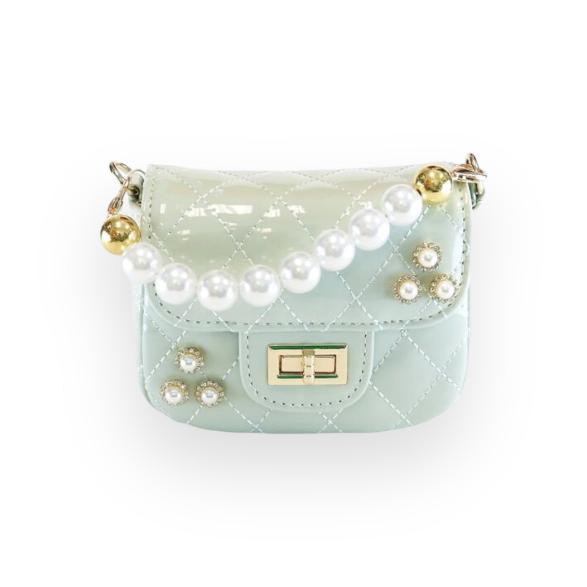 Embellished Patent Quilted Crossbody Bag Mint Green - Stylish Women's Handbag for Work, Party & Everyday Use