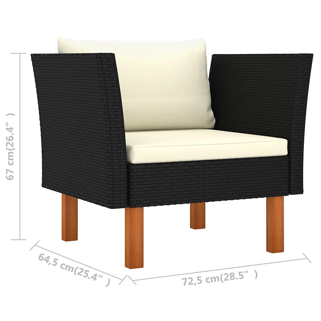 Poly Rattan Outdoor Sofa Set with Removable Cushions - Lightweight Wicker Furniture with Solid Eucalyptus Wood Legs - Perfect for Garden, Backyard, Patio, and Poolside Relaxation