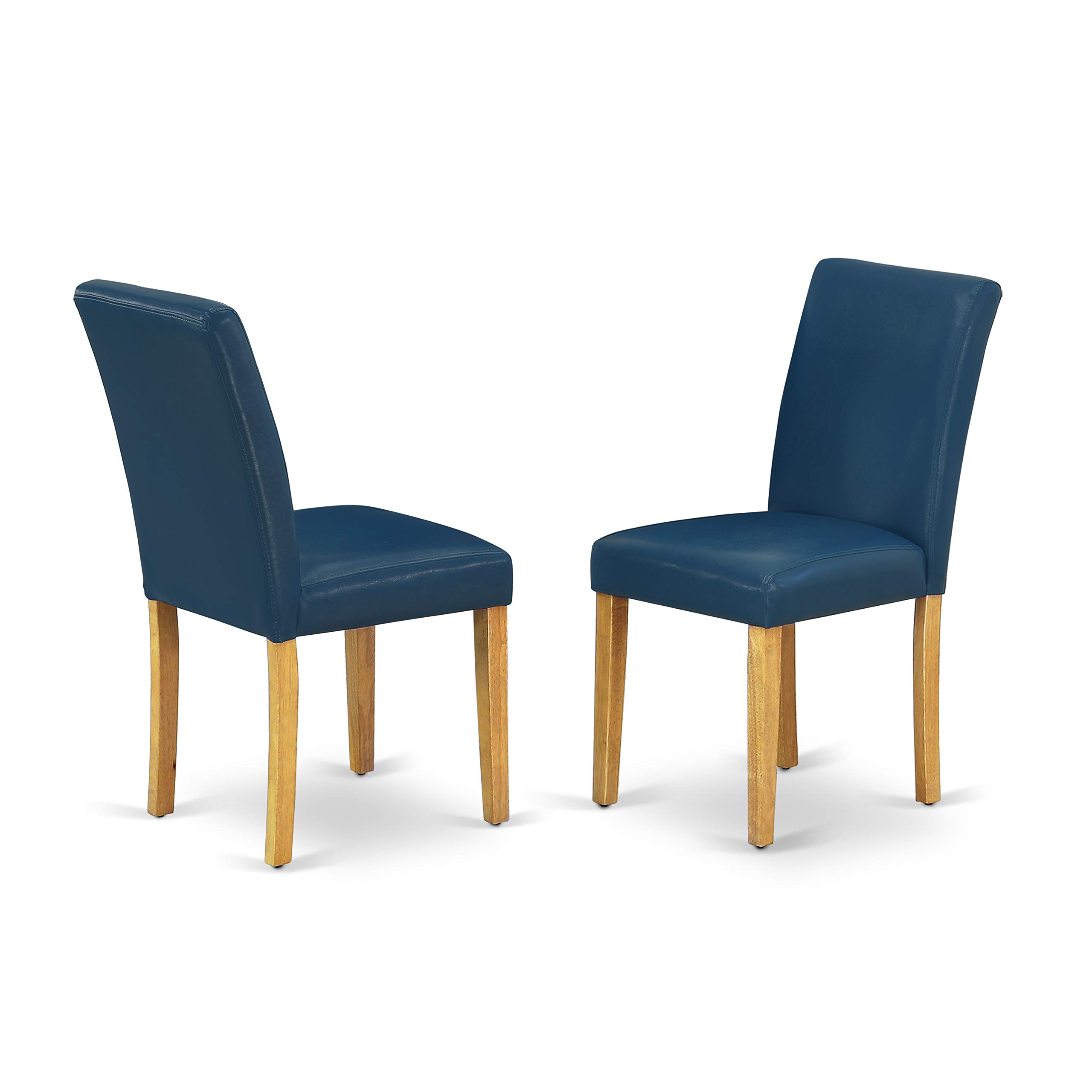 East West Furniture 3 Piece Dining Room Set - Round Pedestal Table & 2 Oasis Blue Faux Leather Chairs, 30x30 Inch, Oak - Perfect for Small Spaces, Breakfast Nooks & Cozy Apartments