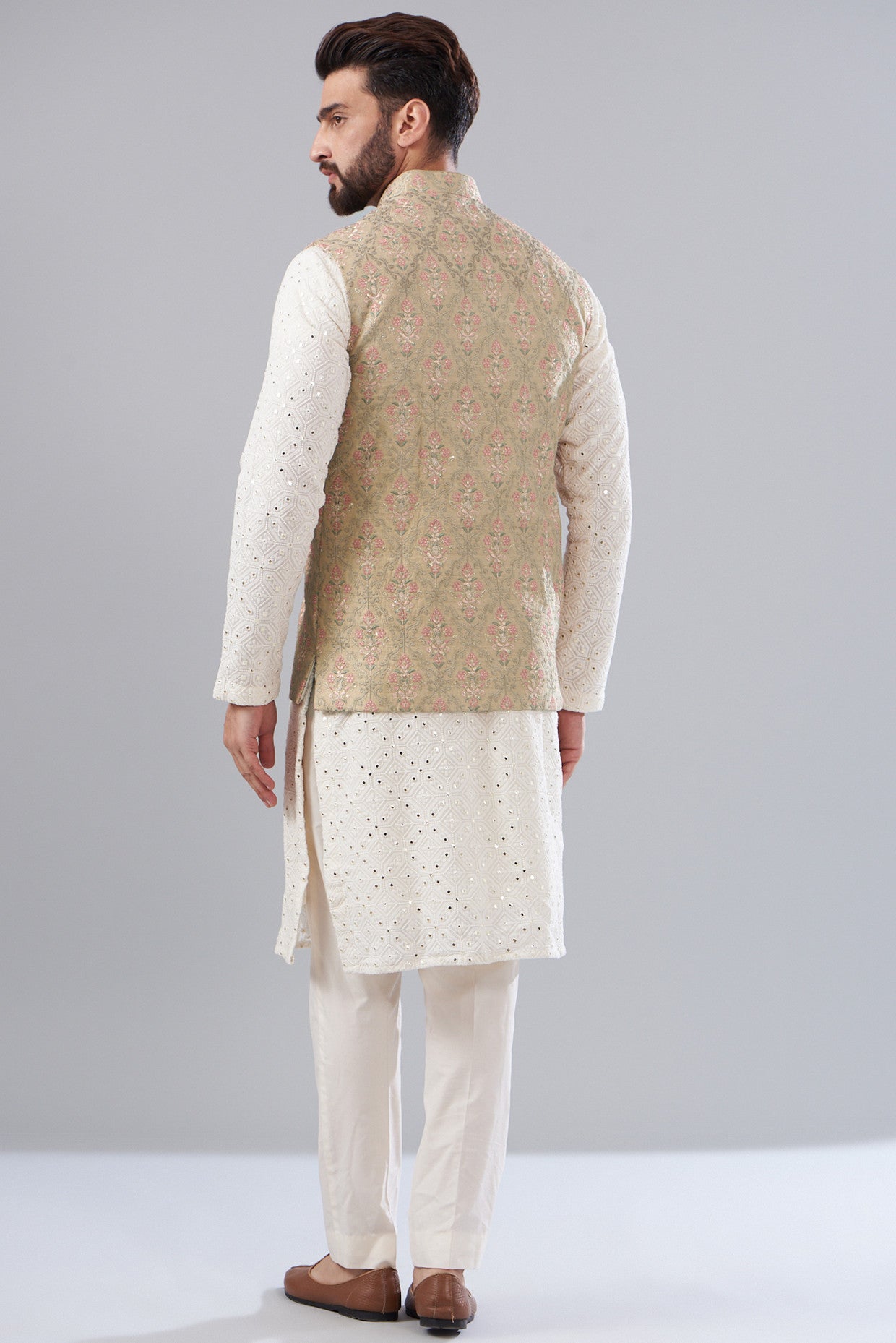 Handmade Kashmiri Embroidered Nehru Jacket for Men - Traditional Indian Wedding Attire & Festive Occasion Wear