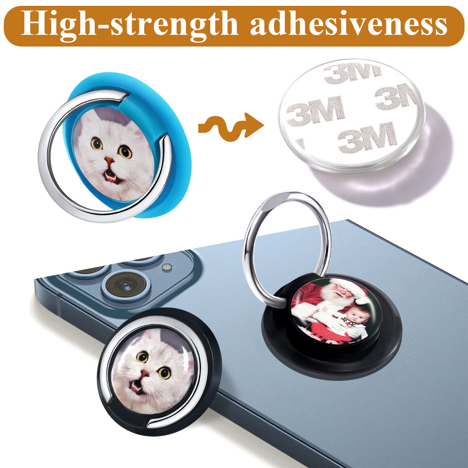 Custom Photo Ring Holder for Cell Phone - Strong Adhesive Grip, 360° Rotation Kickstand - Compatible with All Smartphone Cases (Perfect for Selfies, Video Calls & Hands-Free Viewing)