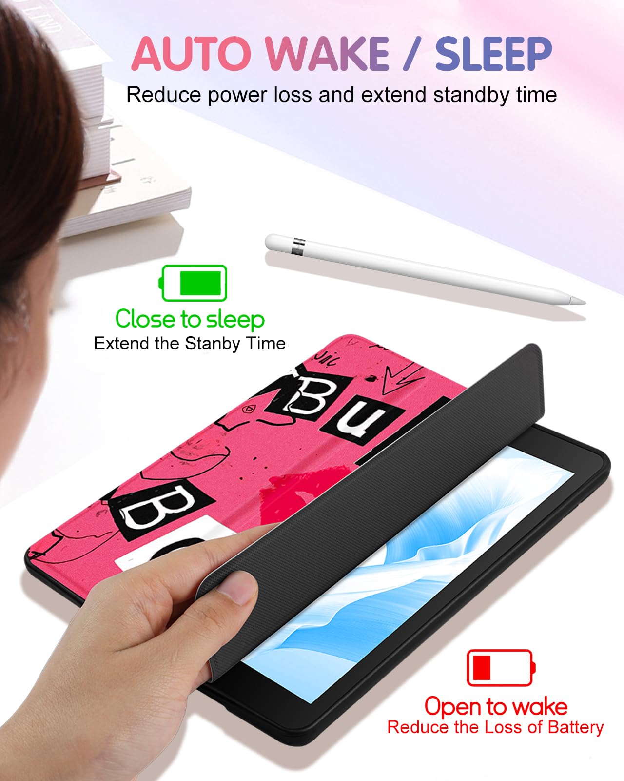 iPad 5th/6th Generation Case, iPad Air 1st/2nd Gen Case, iPad Pro 9.7 Inch Case - Cute Folio Cover with Pencil Holder for Women & Girls, Pretty Lip Design, Auto Wake/Sleep, Stand Feature - Perfect for School, Work, Travel and Everyday Use