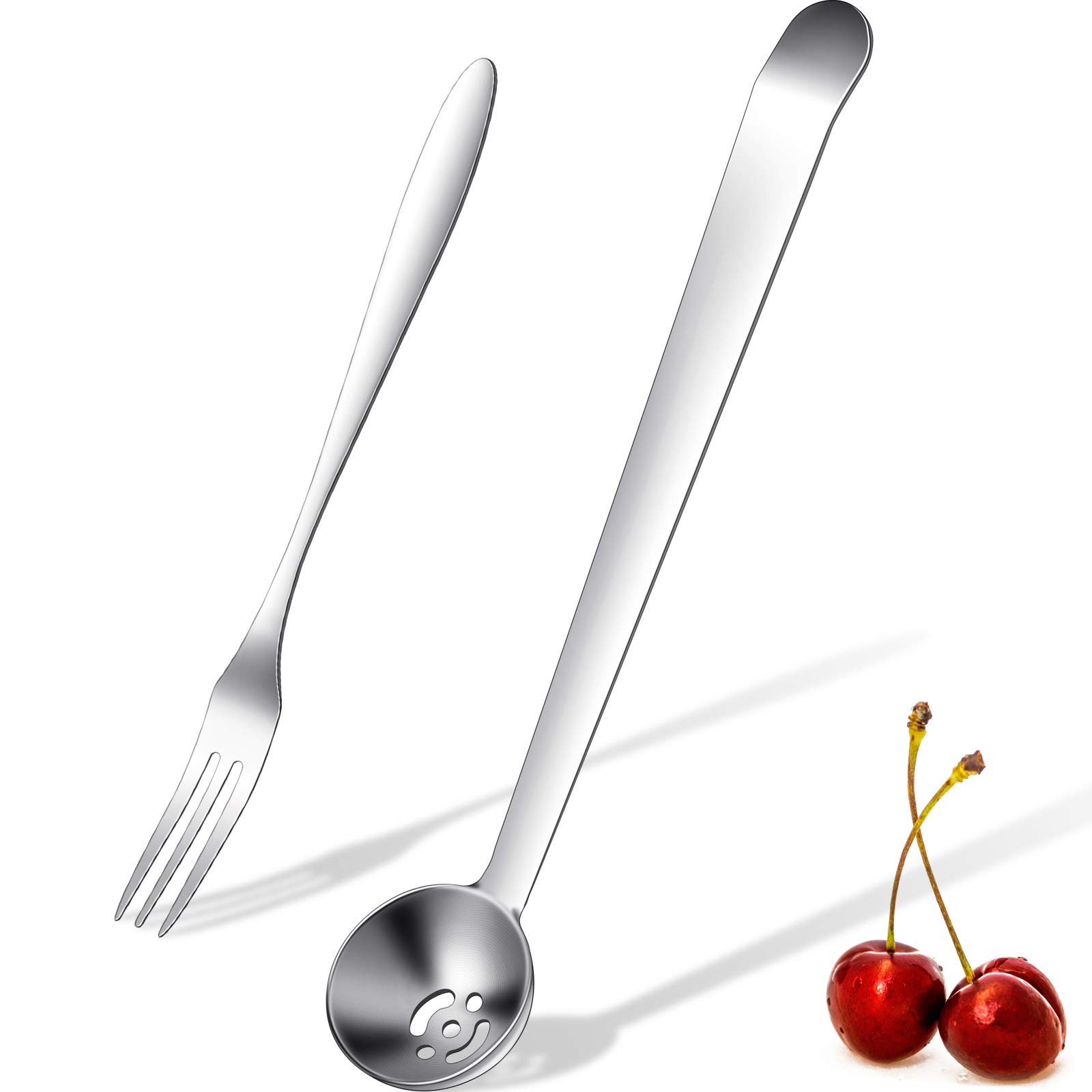 Stainless Steel Olive Spoon Strainer & Pickle Fork Set - 2-Piece Jar Serving Tools for Pickles, Cherries, Onions & Capers - Perfect for Canning, Cocktails & Kitchen Use
