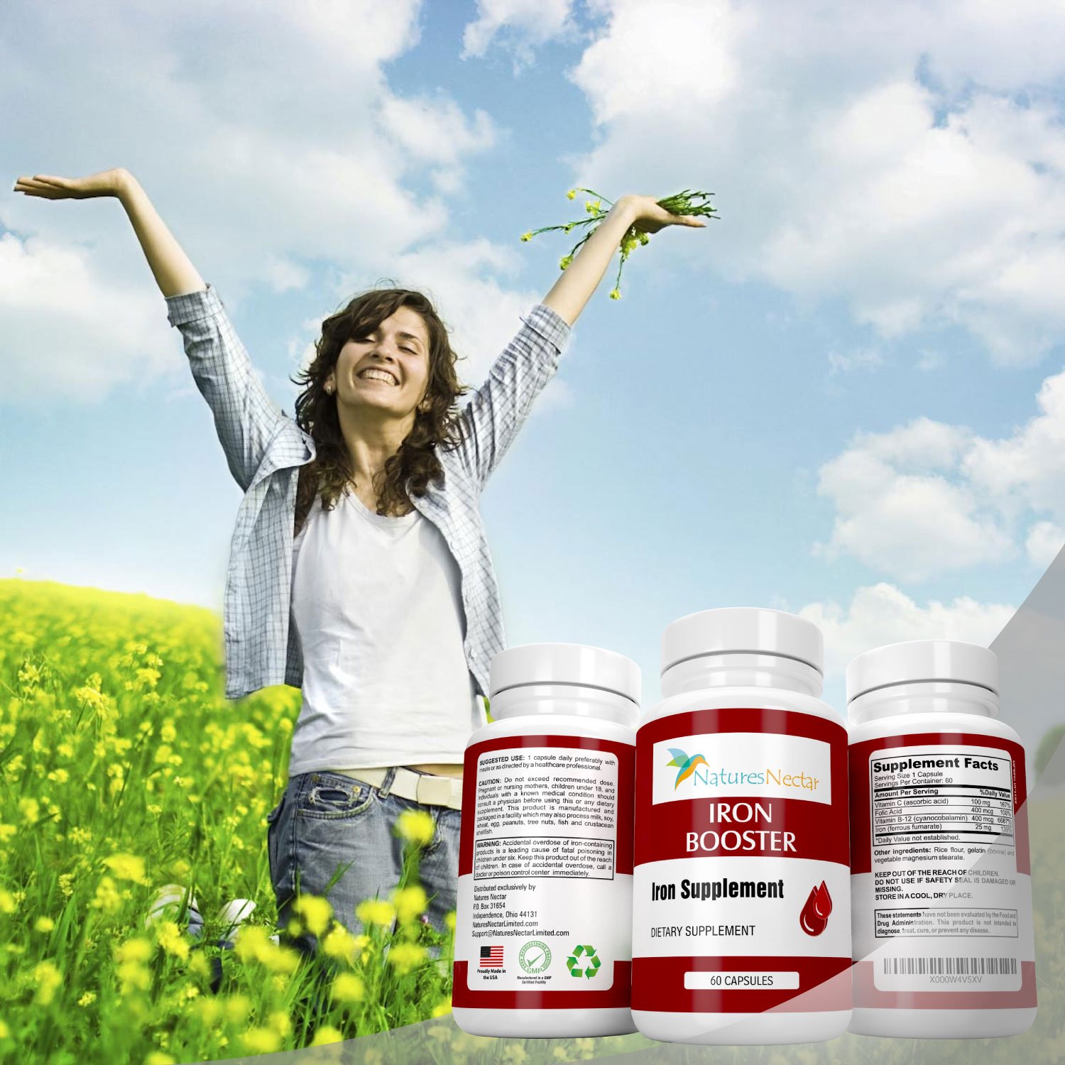 Iron Booster for Women - Slow Release Non-Constipating Ferrous Iron Supplement to Support Red Blood Cell Production & Anemia Relief - Best Iron Pills with Raw Iron Vitamins - Ideal for Energy Boost & Pregnancy Support
