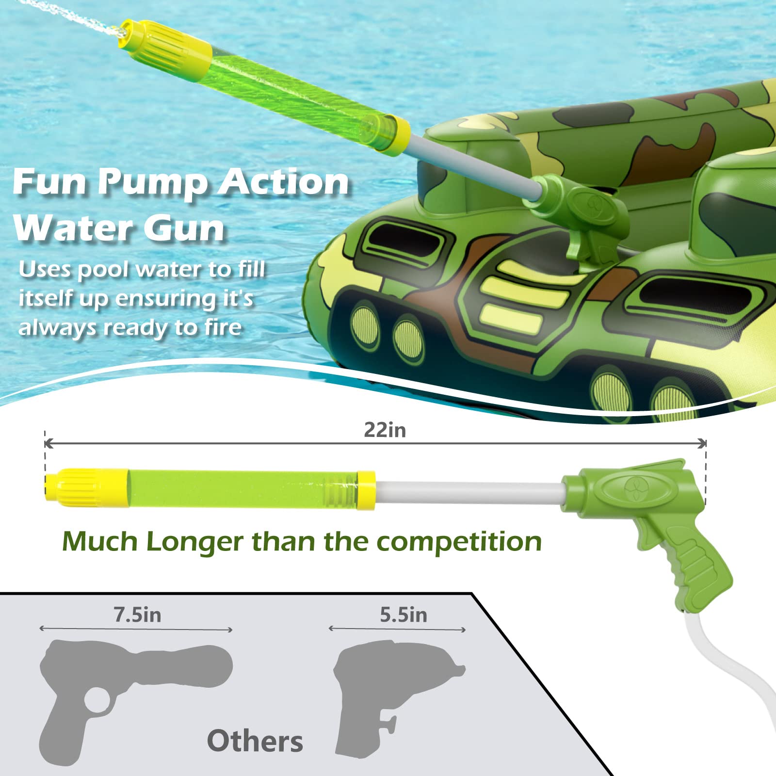 **Jasonwell Inflatable Tank Pool Float for Kids - Toddler Swimming Float with Water Cannon Gun, Lake & Beach Party Toys for Boys & Girls - Perfect for Summer Fun, Pool Parties & Outdoor Water Play**