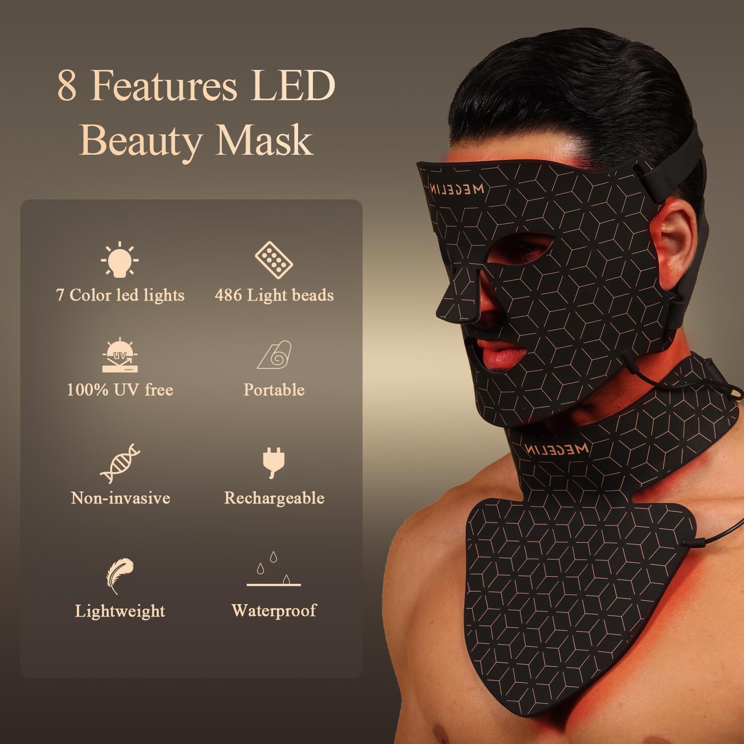 7 Colors LED Red Light Therapy Mask for Face & Neck - Infrared Light Skin Rejuvenation & Anti-Aging Treatment - Perfect for Home Spa, Acne Relief, and Wrinkle Reduction (Black)