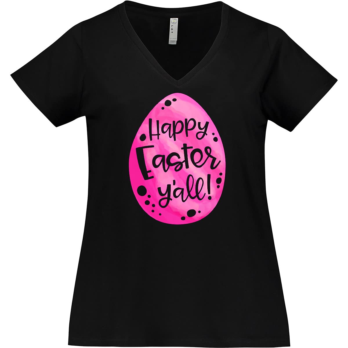 Inktastic Happy Easter Y'all Pink Easter Egg Women's Plus Size V-Neck T-Shirt - Cute Spring Outfit for Easter Brunch & Family Gatherings