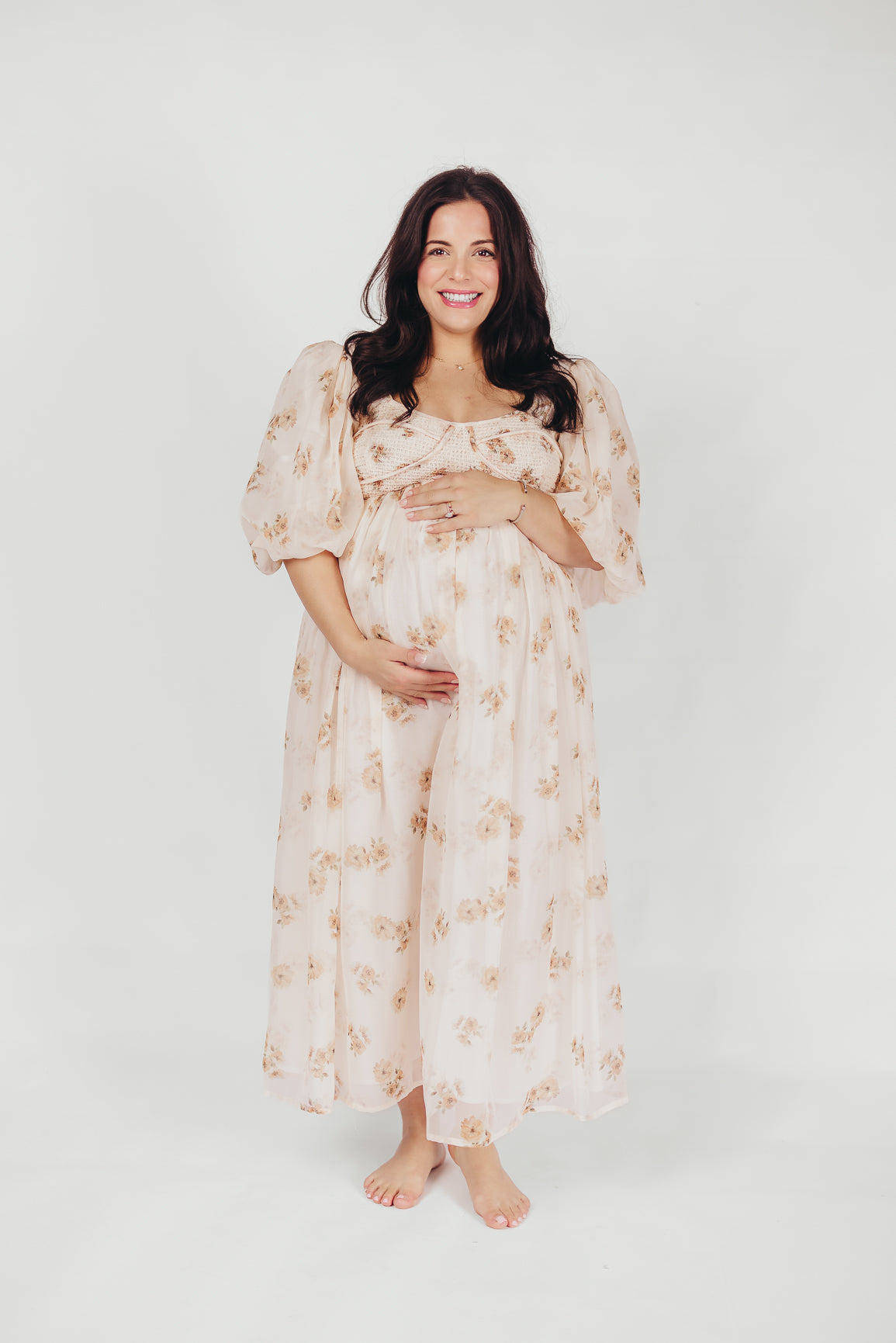 Harlow Maxi Dress in Taupe Floral - Bump Friendly Maternity Dress with Inclusive Sizing (S-3XL) | Perfect for Pregnancy, Beach Vacations & Special Occasions