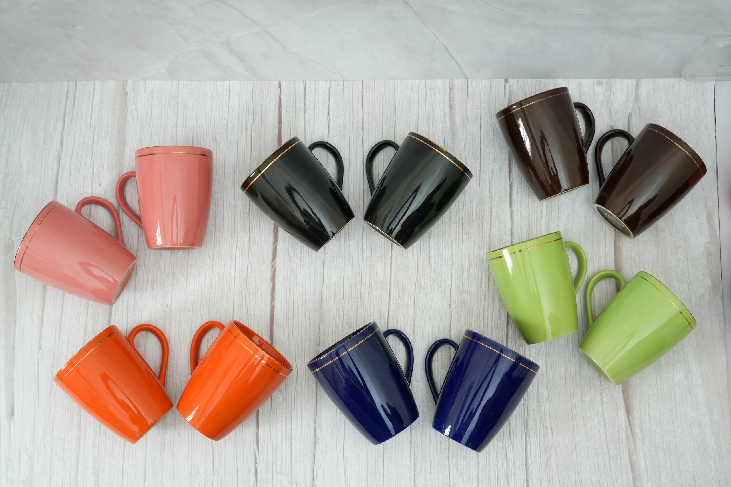 Premium Ceramic Coffee Mug Set of 2 - 12oz Stackable Chip-Resistant Tea Cups with Gold Accents, Large Handle for Comfort (Green) - Perfect for Home, Office, Gifts & Coffee Shops