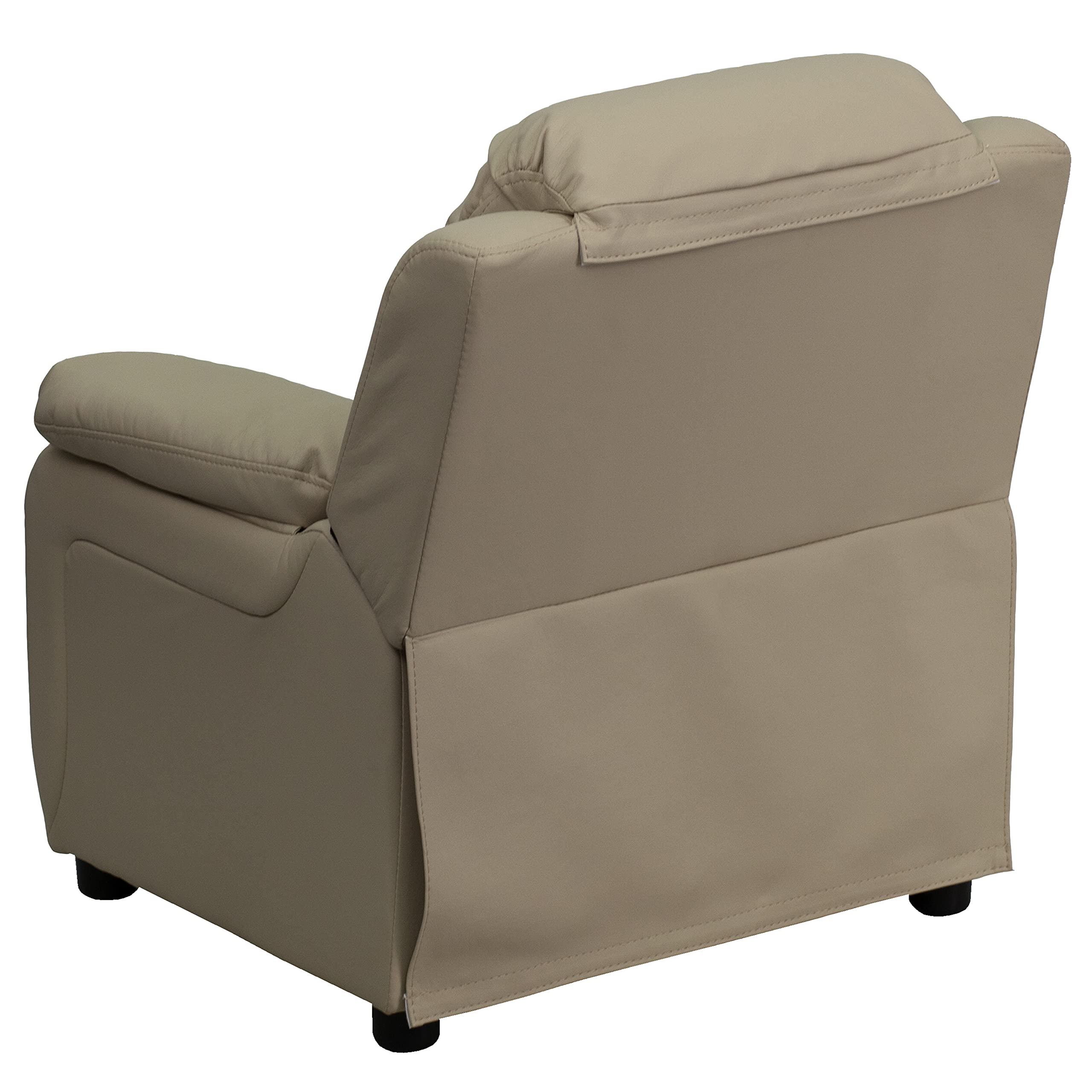 Flash Furniture Charlie Vinyl Kids Recliner with Flip-Up Storage Arms & Safety Recline - Contemporary Reclining Chair for Children (Supports 90 lbs, Beige) - Perfect for Playrooms, Bedrooms & Movie Nights